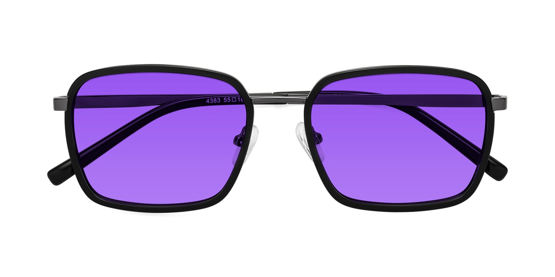 Folded Front of Sunflower in Black-Gunmetal with Purple Tinted Lenses