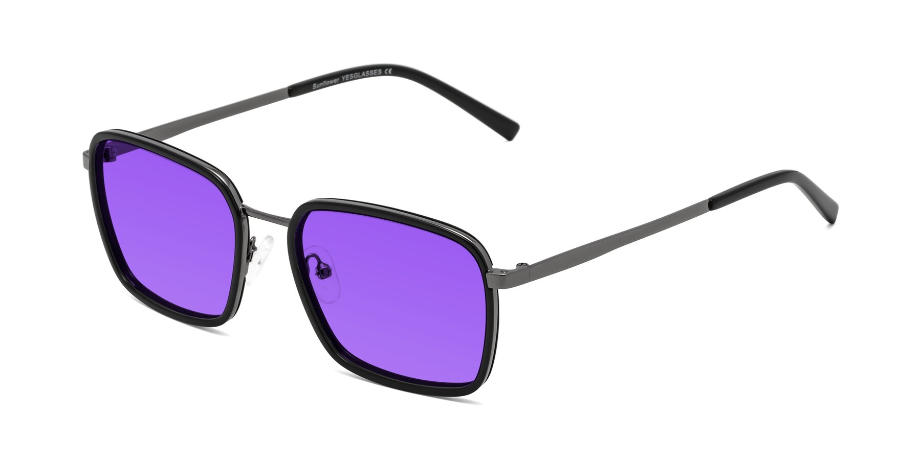 Angle of Sunflower in Black-Gunmetal with Purple Tinted Lenses