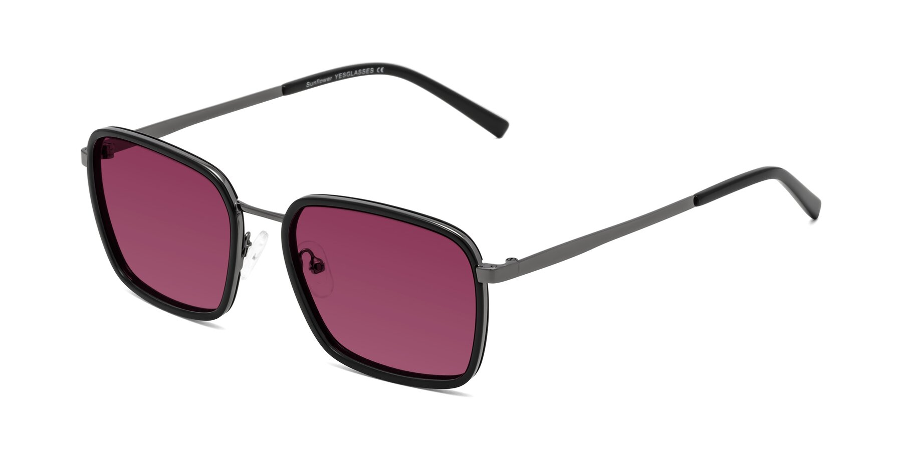 Angle of Sunflower in Black-Gunmetal with Wine Tinted Lenses