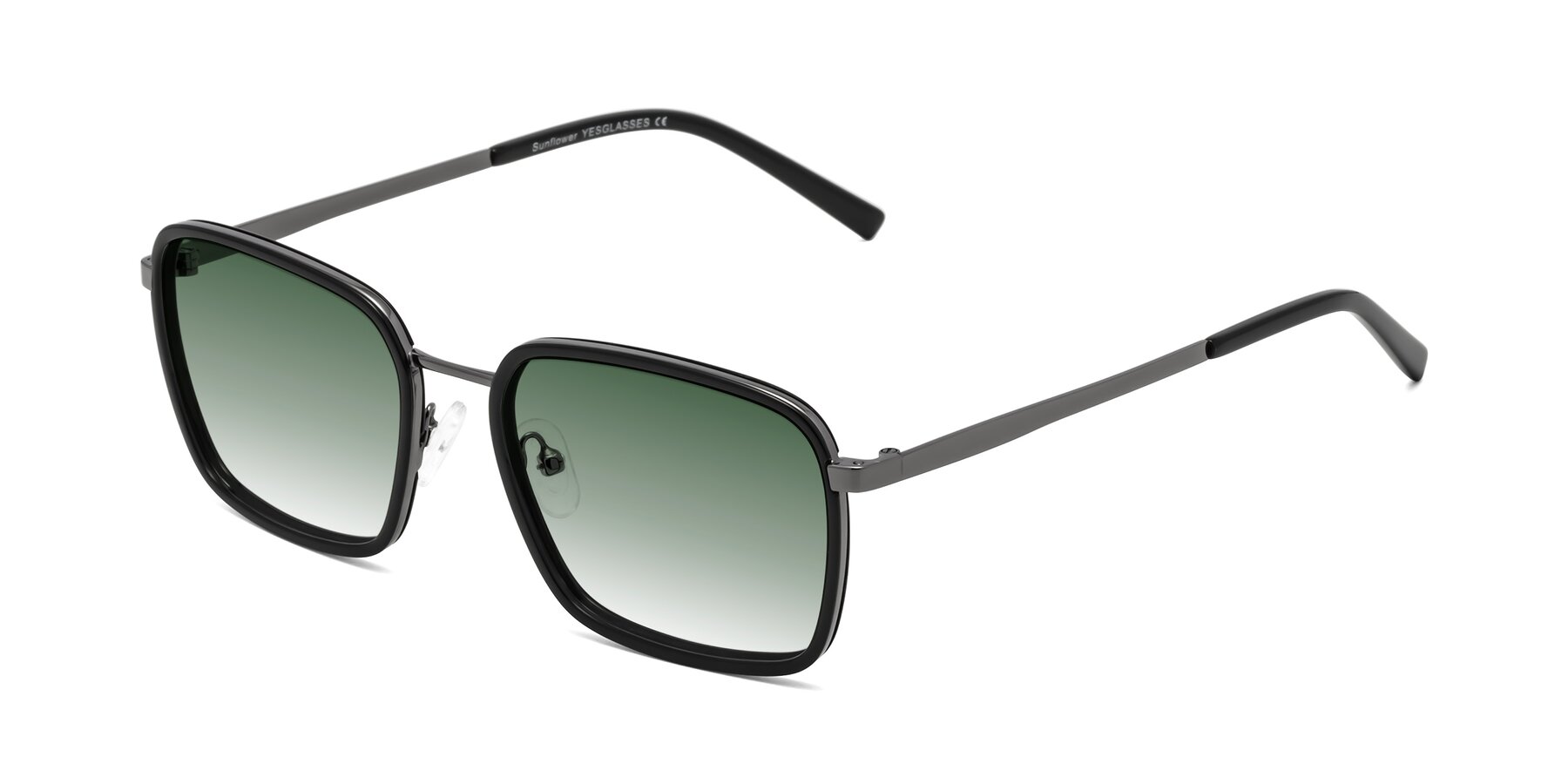 Angle of Sunflower in Black-Gunmetal with Green Gradient Lenses