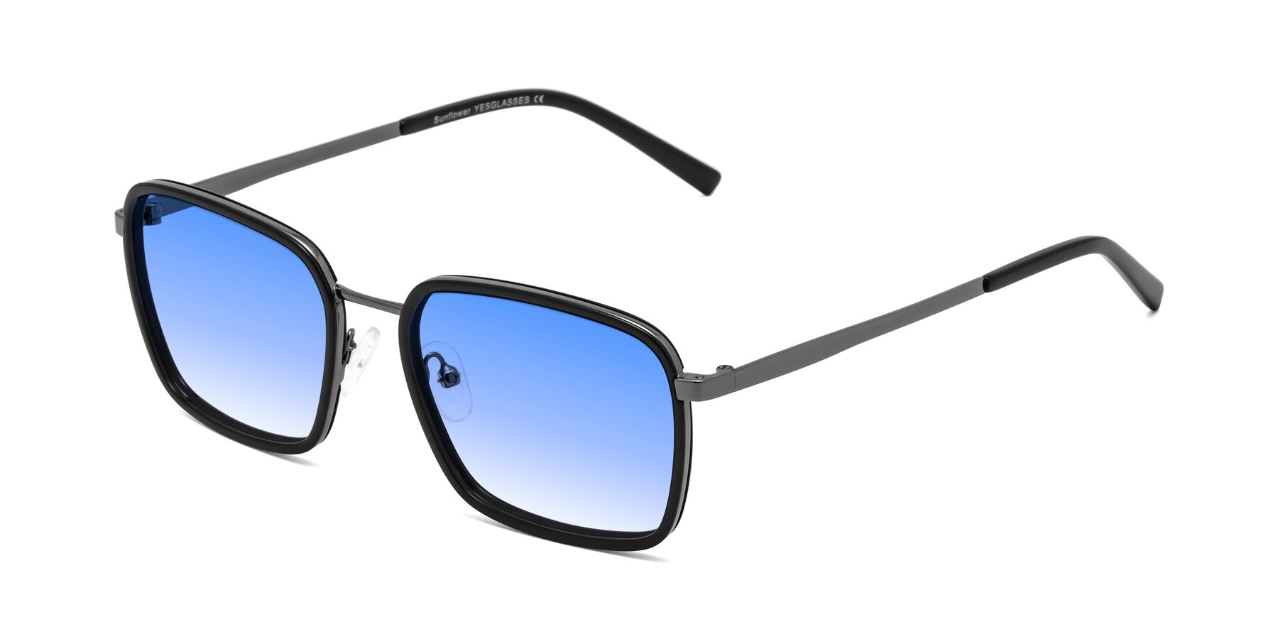 Angle of Sunflower in Black-Gunmetal with Blue Gradient Lenses