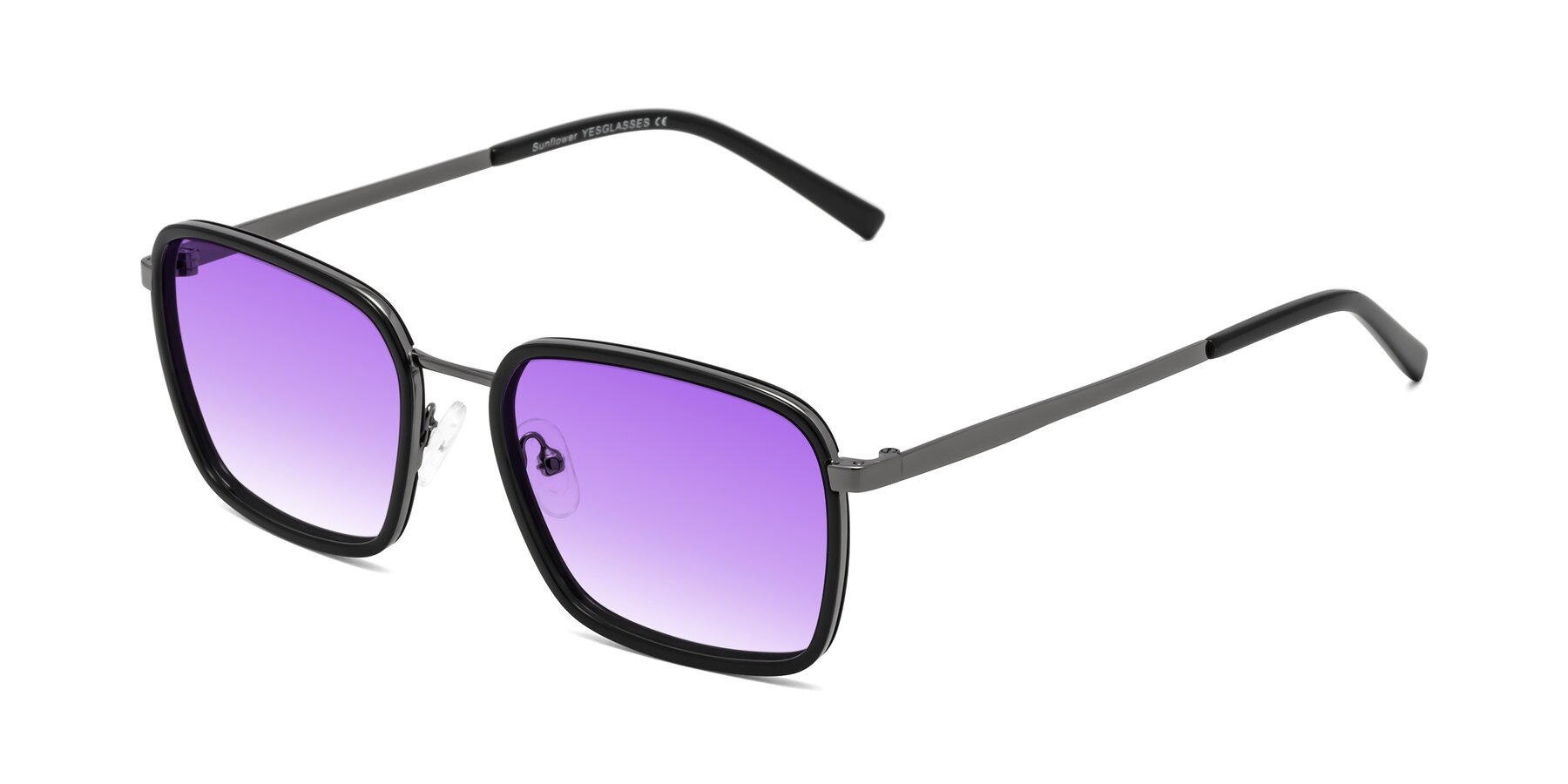 Angle of Sunflower in Black-Gunmetal with Purple Gradient Lenses