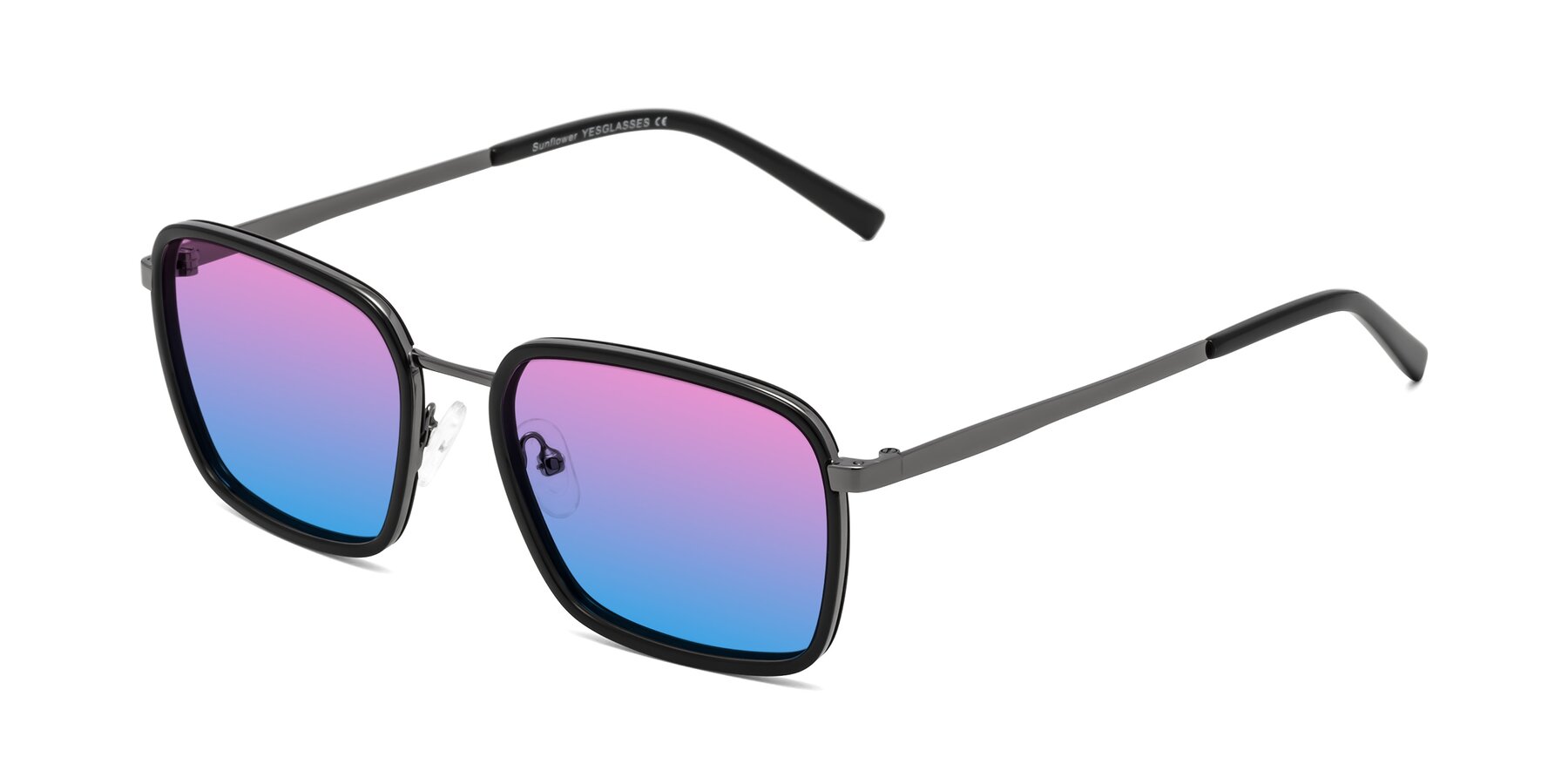 Angle of Sunflower in Black-Gunmetal with Pink / Blue Gradient Lenses