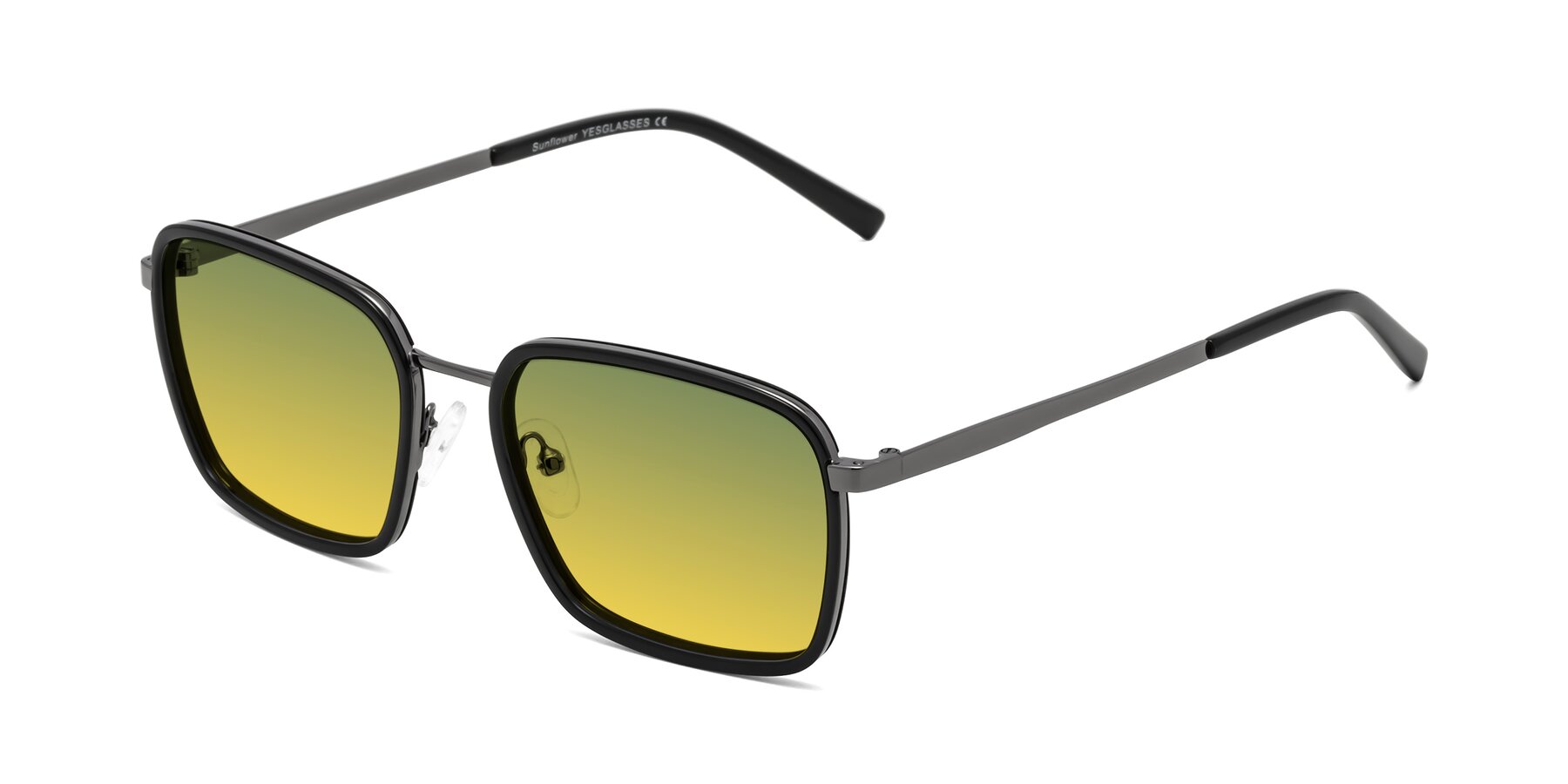 Angle of Sunflower in Black-Gunmetal with Green / Yellow Gradient Lenses