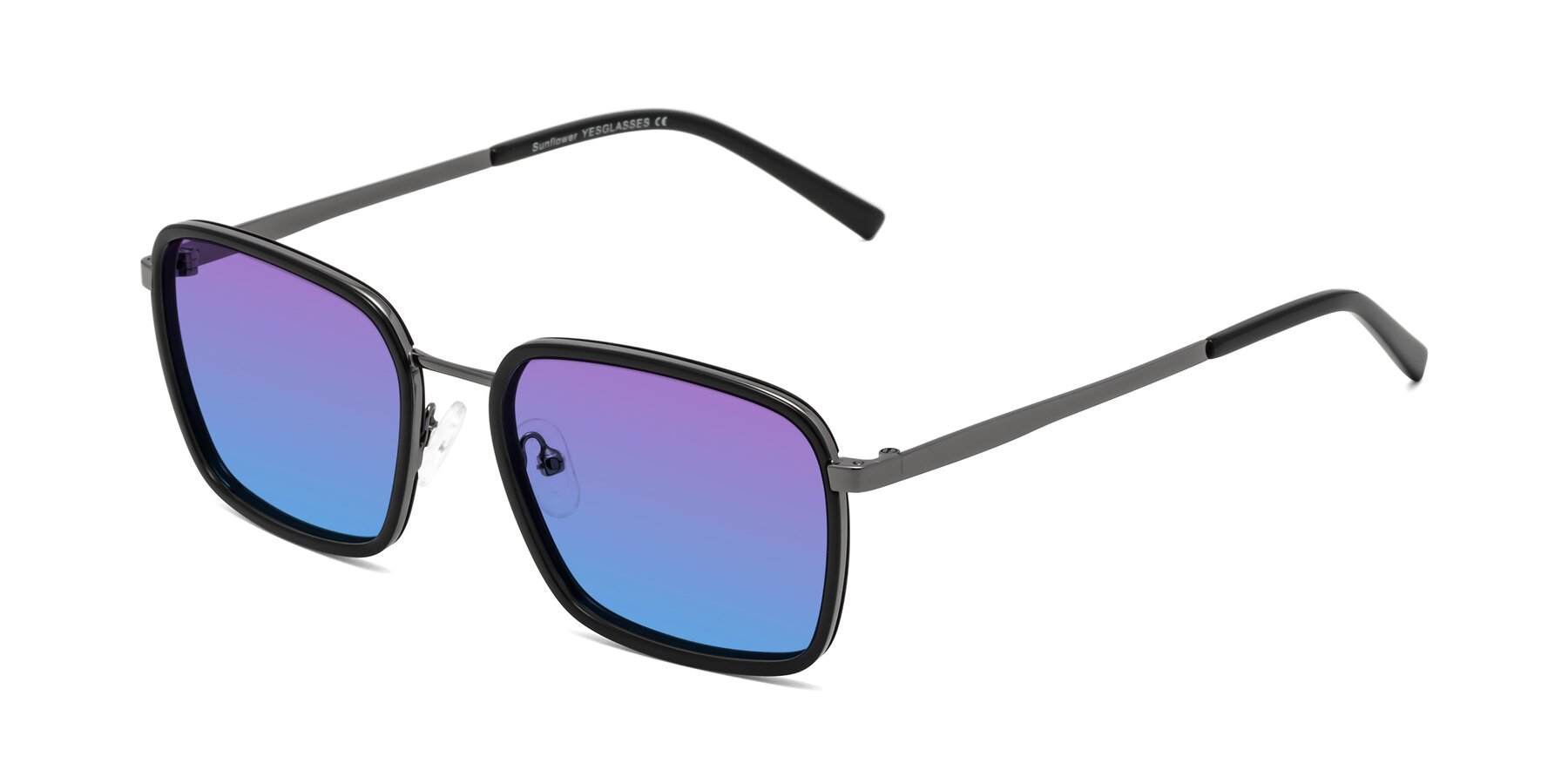 Angle of Sunflower in Black-Gunmetal with Purple / Blue Gradient Lenses