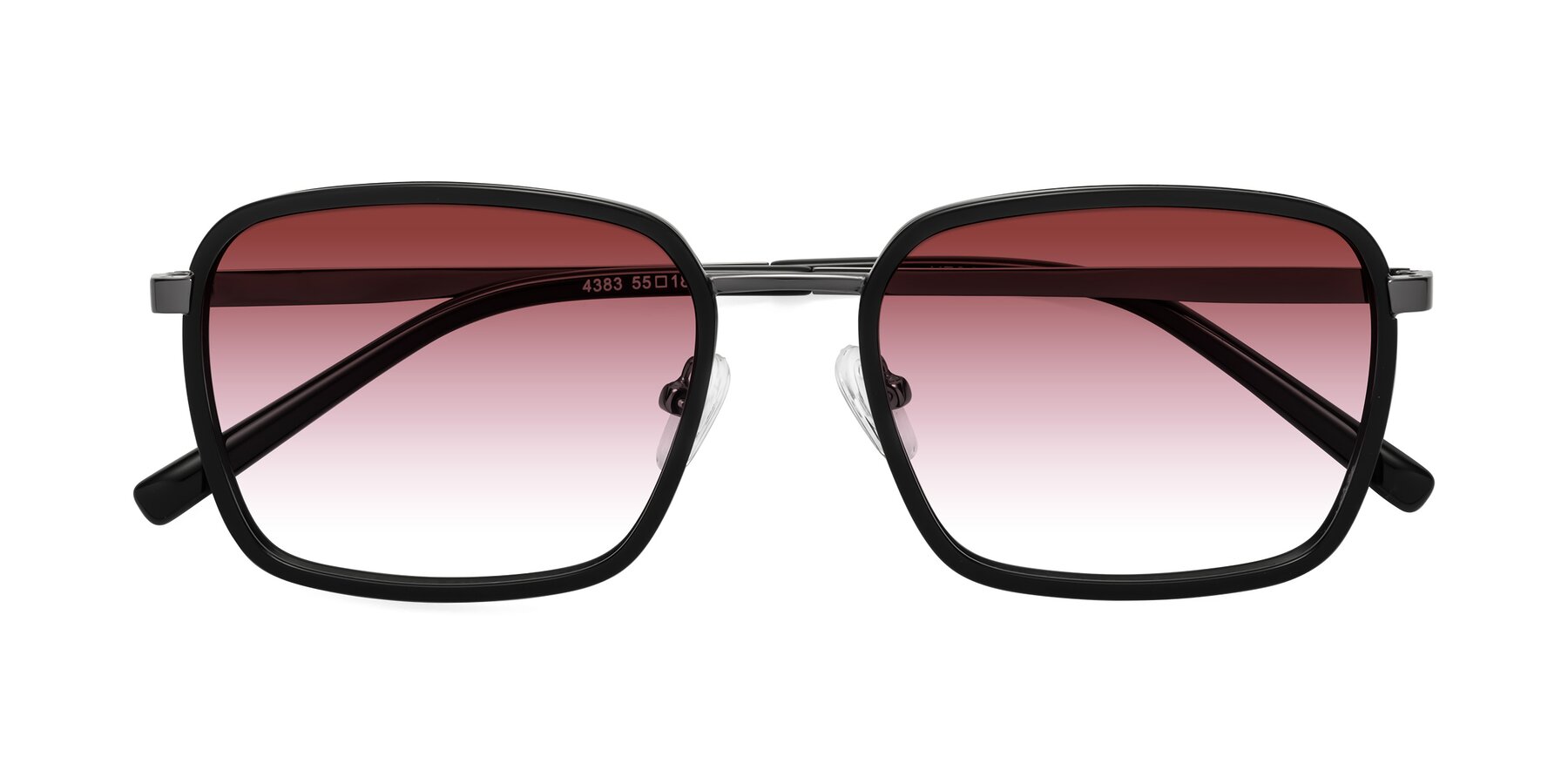 Folded Front of Sunflower in Black-Gunmetal with Garnet Gradient Lenses