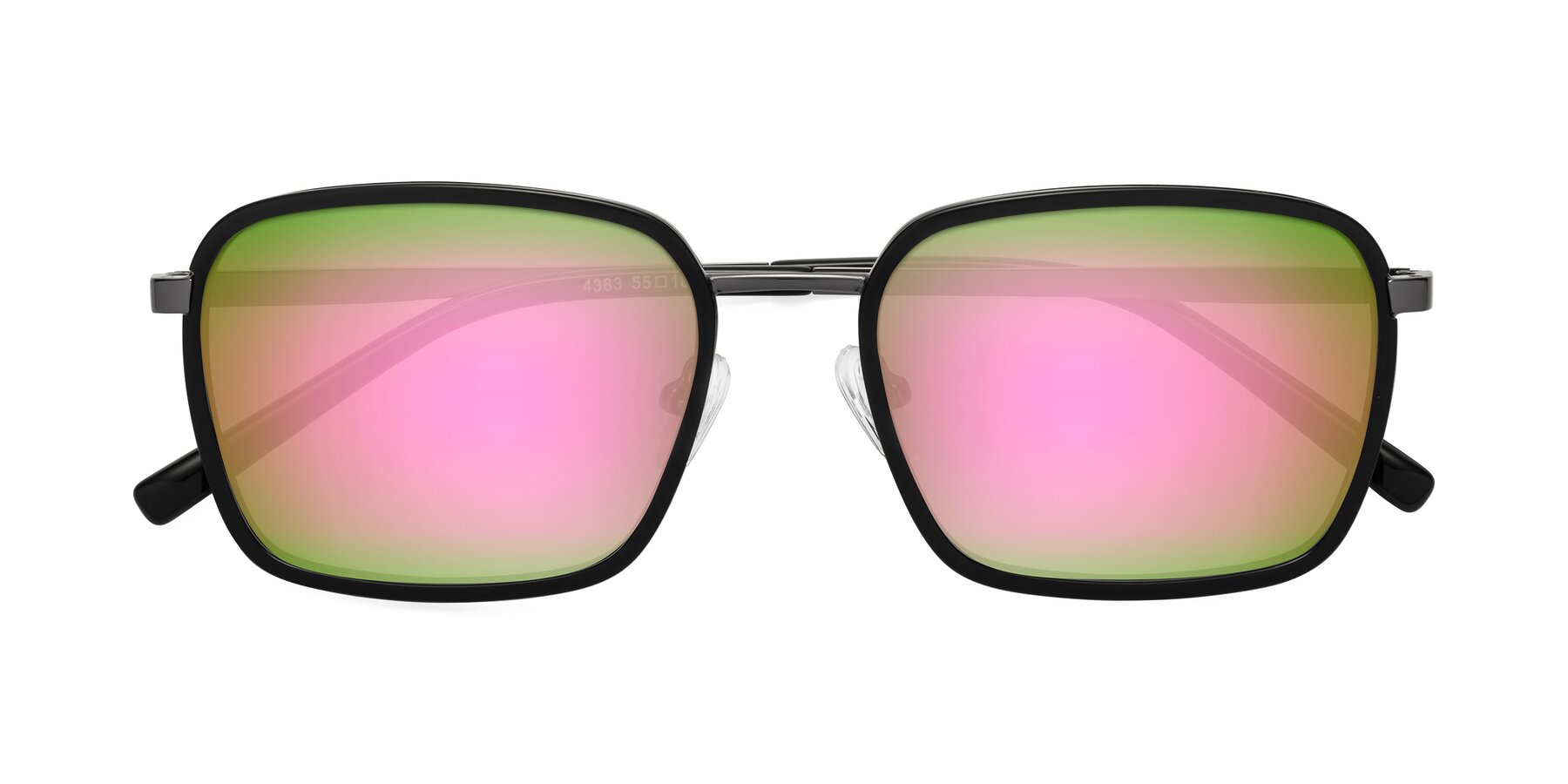 Folded Front of Sunflower in Black-Gunmetal with Pink Mirrored Lenses