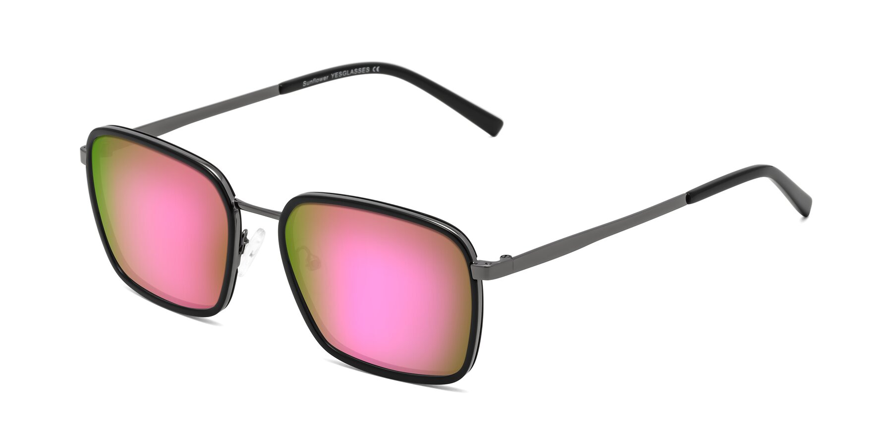 Angle of Sunflower in Black-Gunmetal with Pink Mirrored Lenses