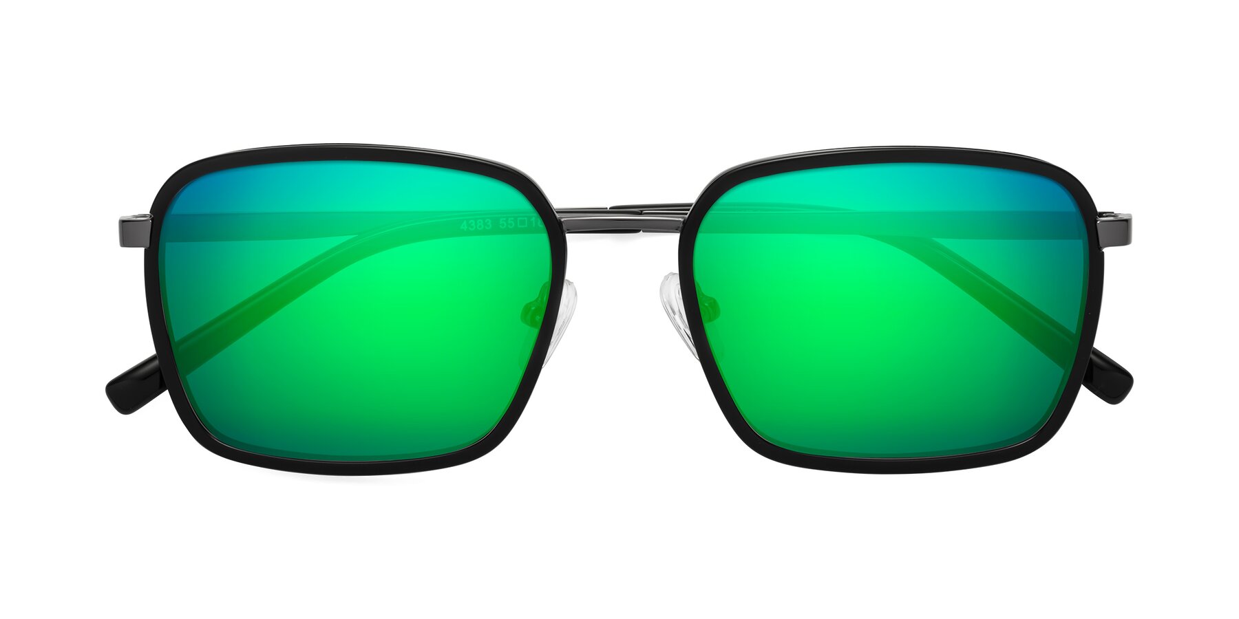 Folded Front of Sunflower in Black-Gunmetal with Green Mirrored Lenses