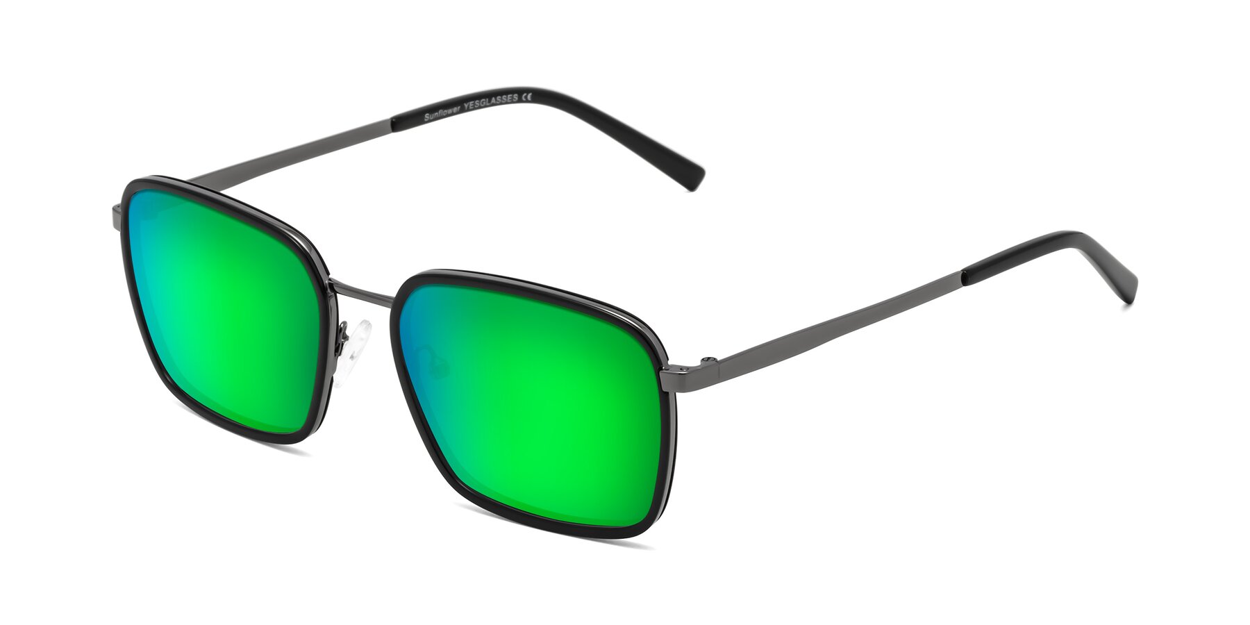 Angle of Sunflower in Black-Gunmetal with Green Mirrored Lenses