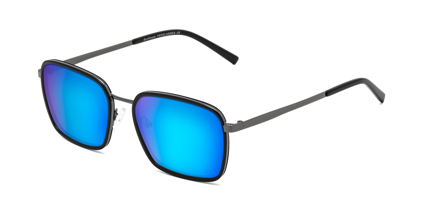 Angle of Sunflower in Black-Gunmetal with Blue Mirrored Lenses