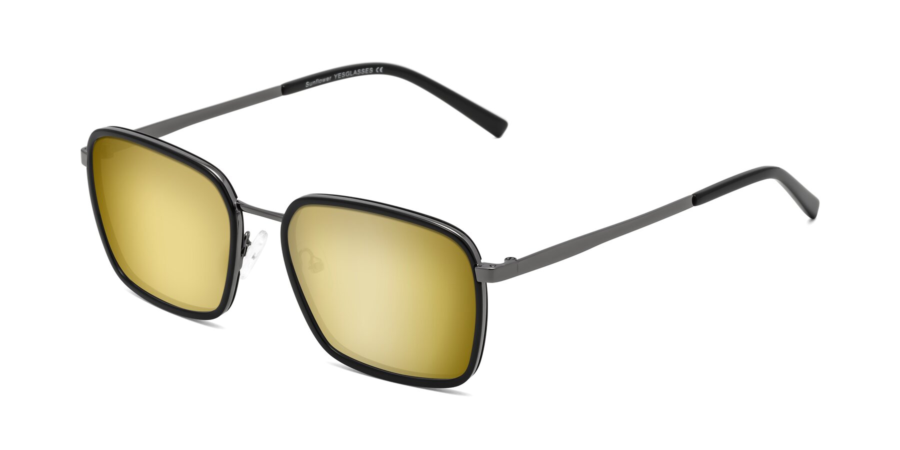 Angle of Sunflower in Black-Gunmetal with Gold Mirrored Lenses