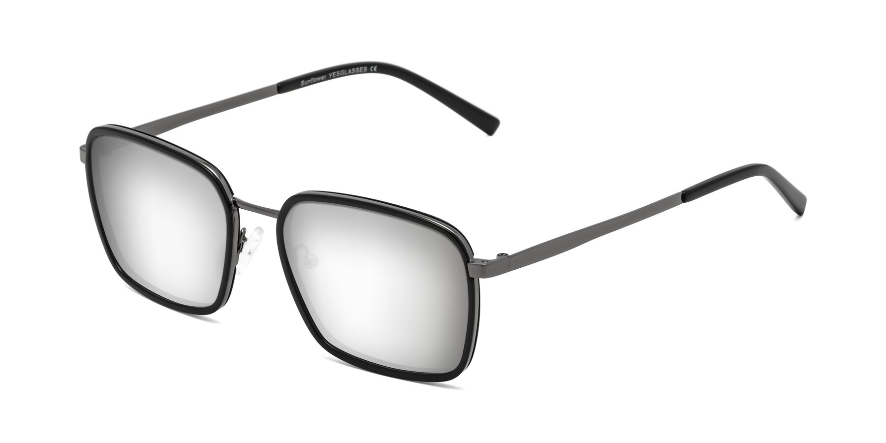 Angle of Sunflower in Black-Gunmetal with Silver Mirrored Lenses