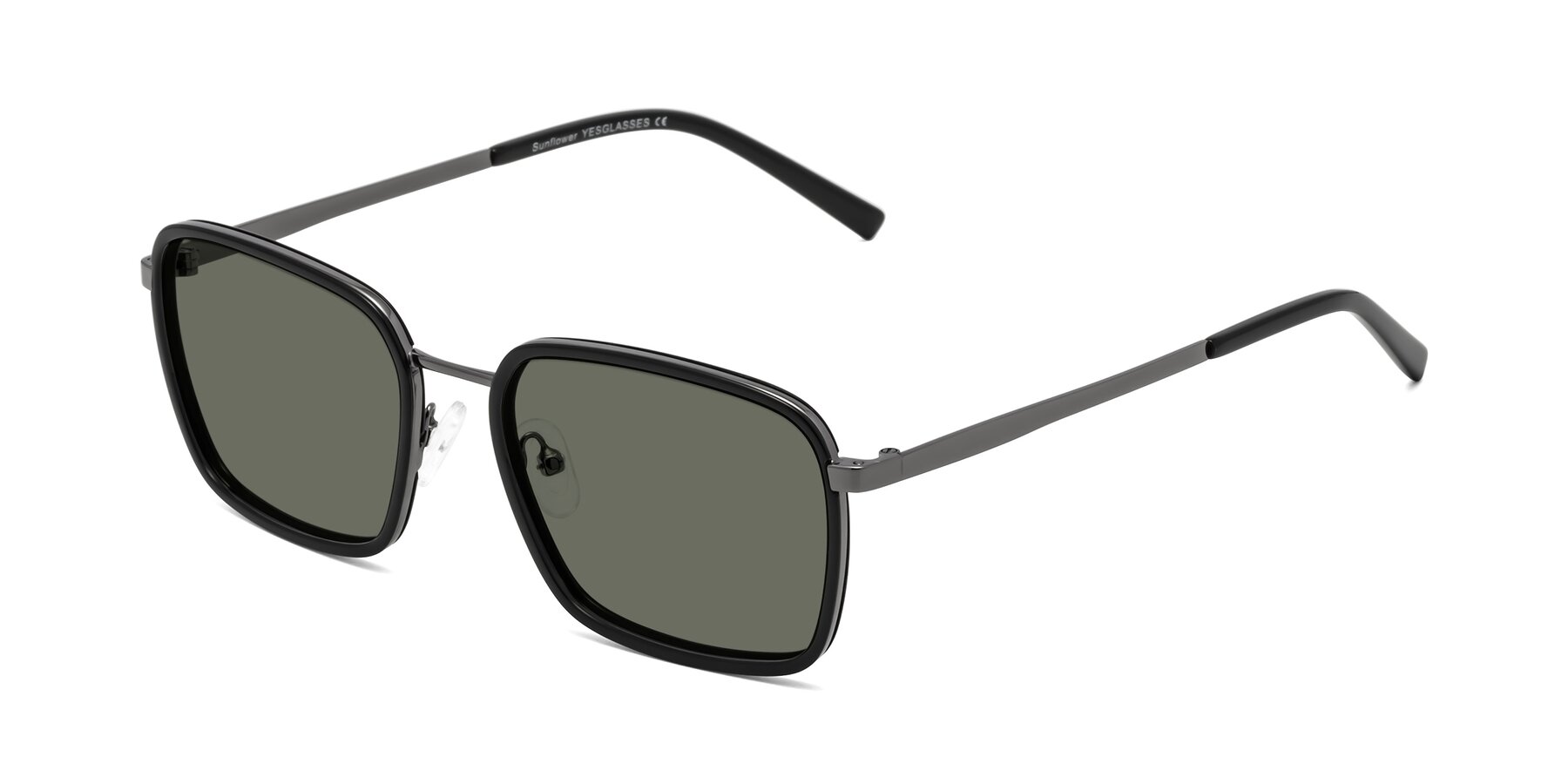 Angle of Sunflower in Black-Gunmetal with Gray Polarized Lenses