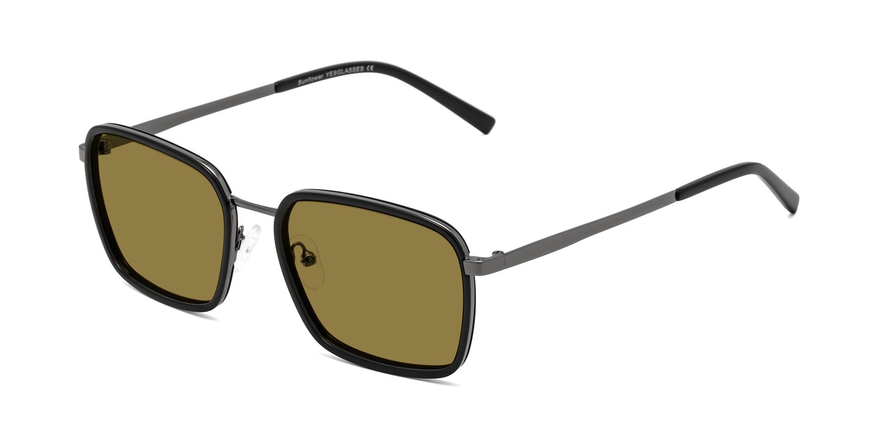 Angle of Sunflower in Black-Gunmetal with Brown Polarized Lenses