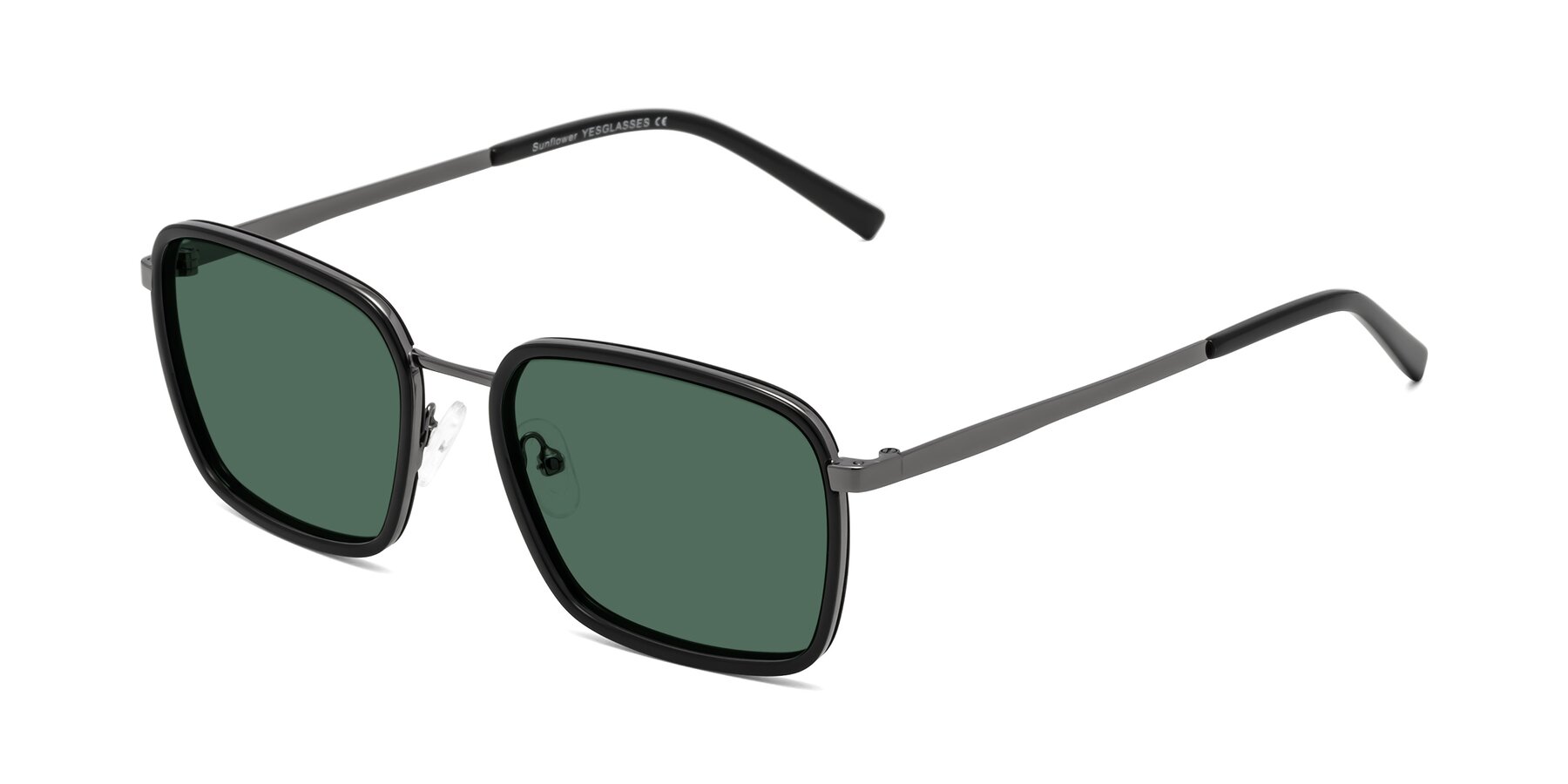 Angle of Sunflower in Black-Gunmetal with Green Polarized Lenses