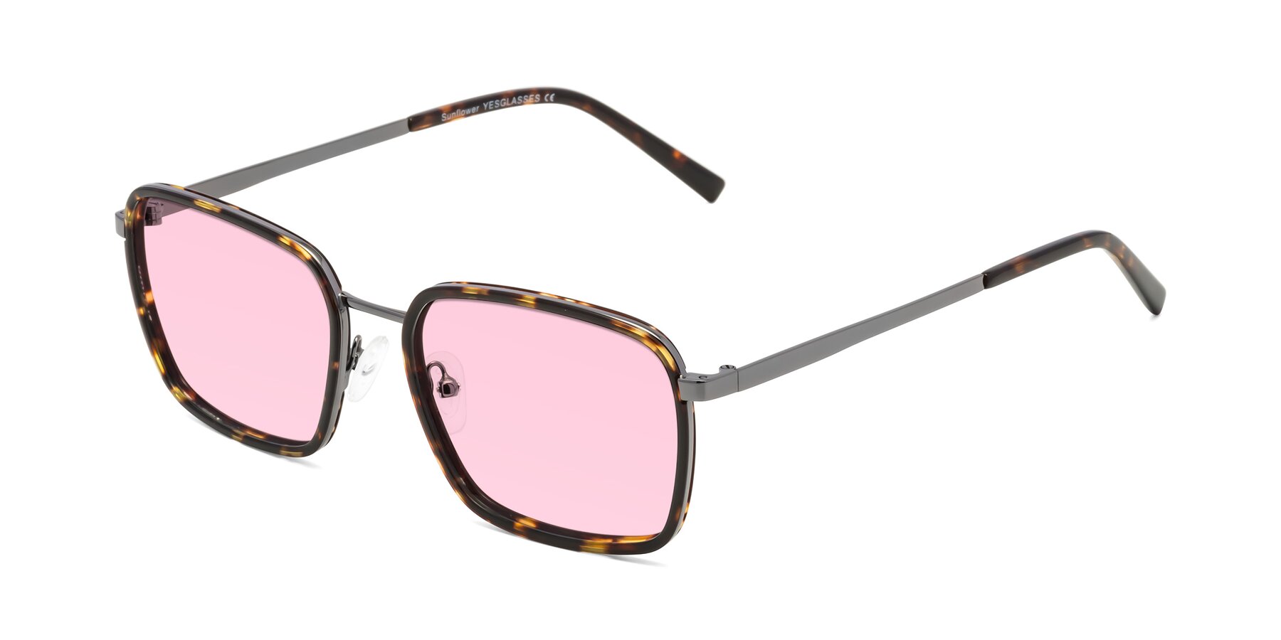 Angle of Sunflower in Tortoise-Gunmetal with Light Pink Tinted Lenses