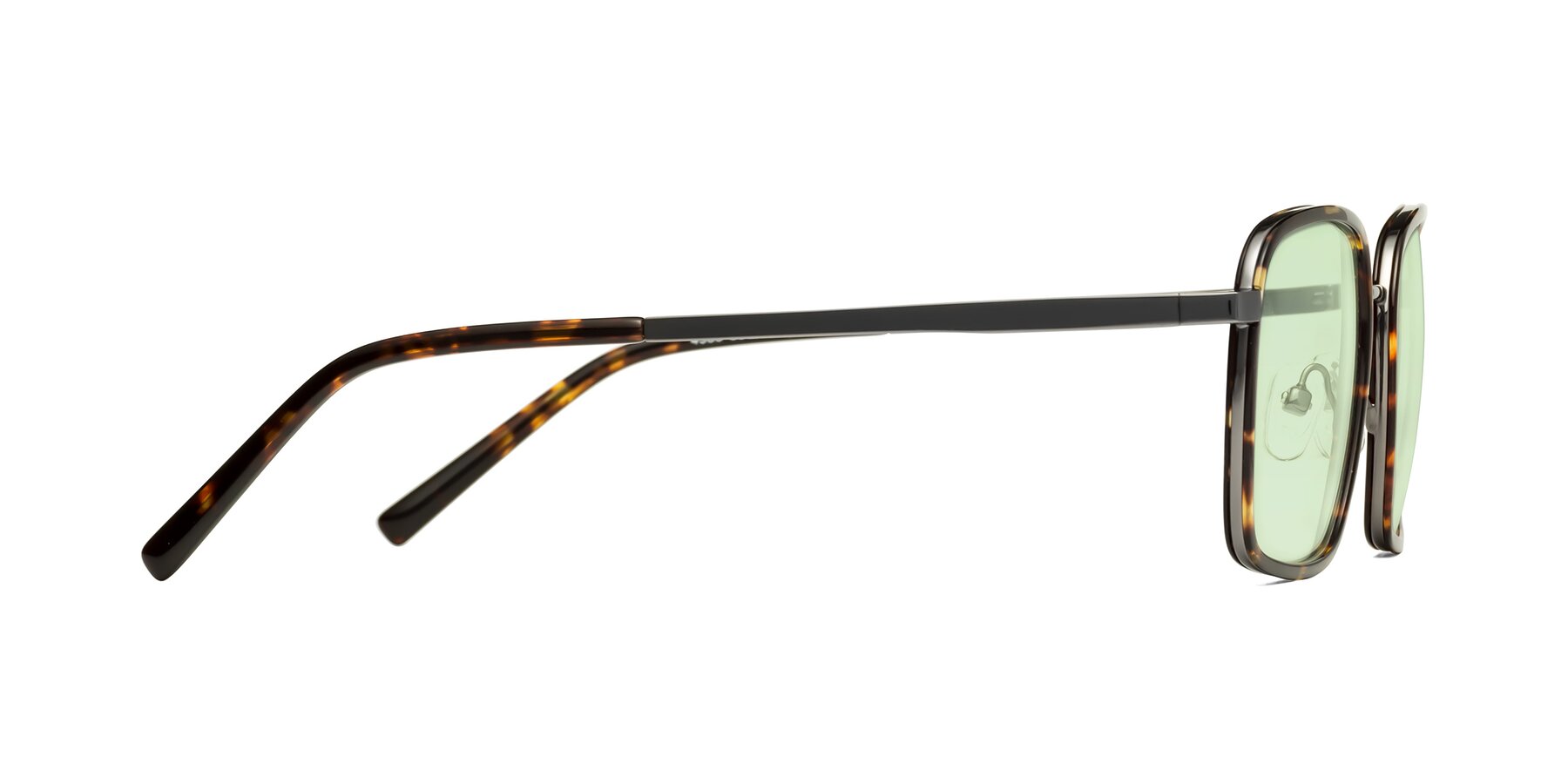 Side of Sunflower in Tortoise-Gunmetal with Light Green Tinted Lenses