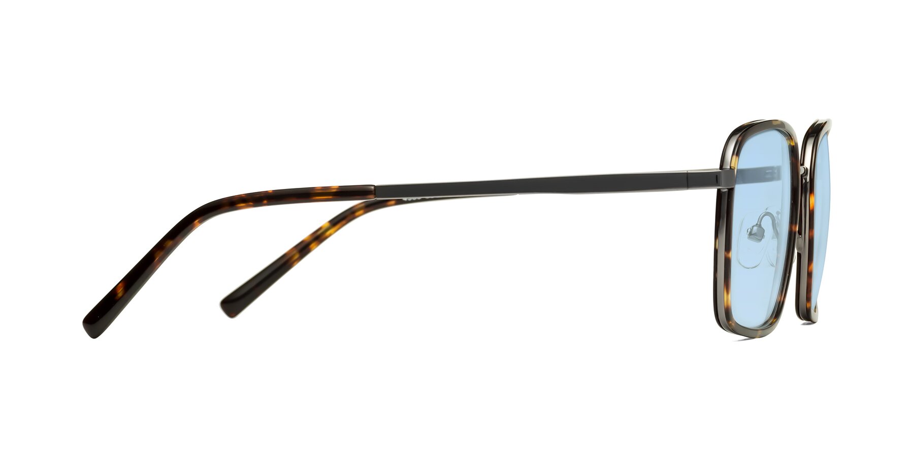 Side of Sunflower in Tortoise-Gunmetal with Light Blue Tinted Lenses