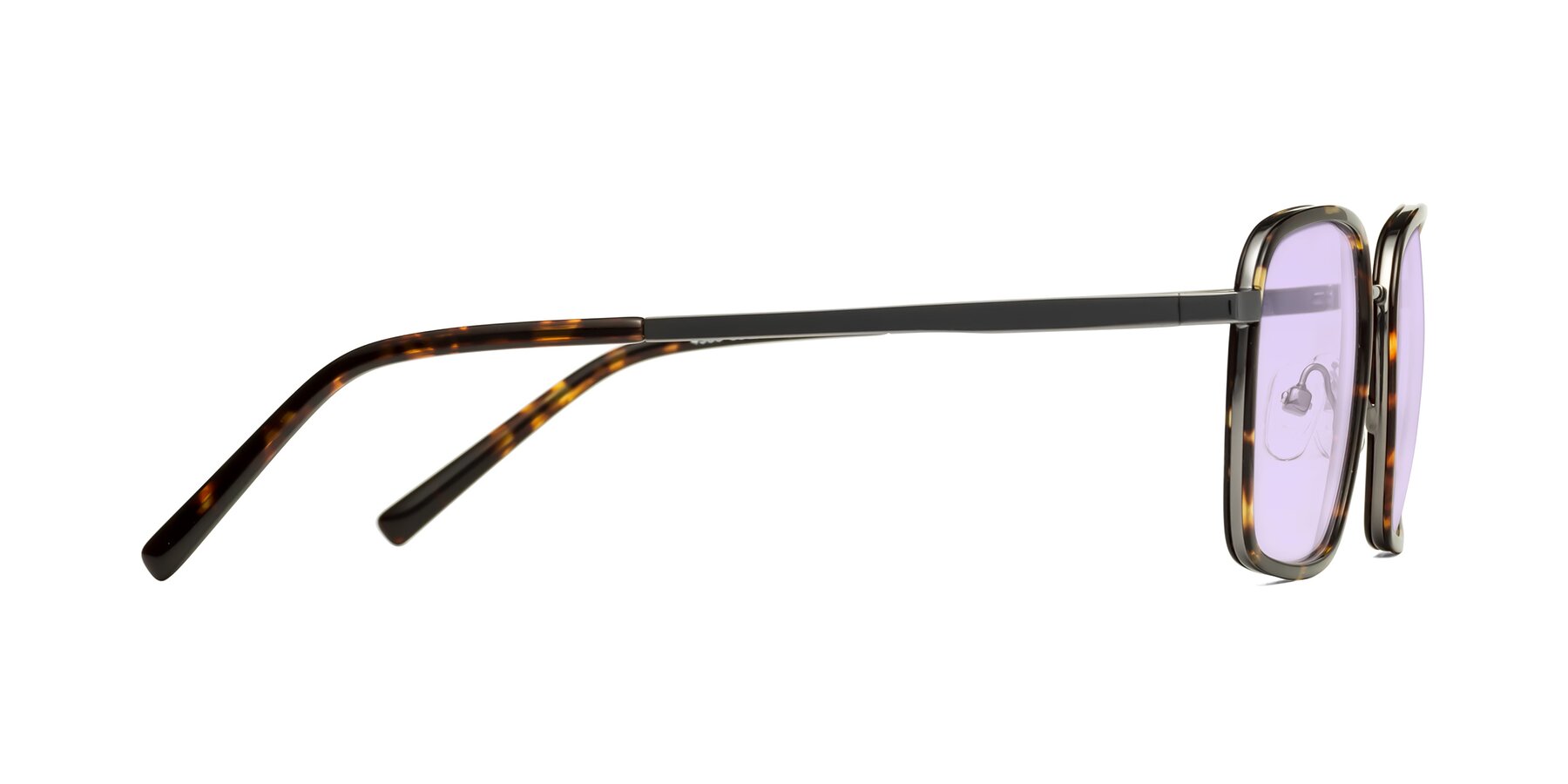 Side of Sunflower in Tortoise-Gunmetal with Light Purple Tinted Lenses