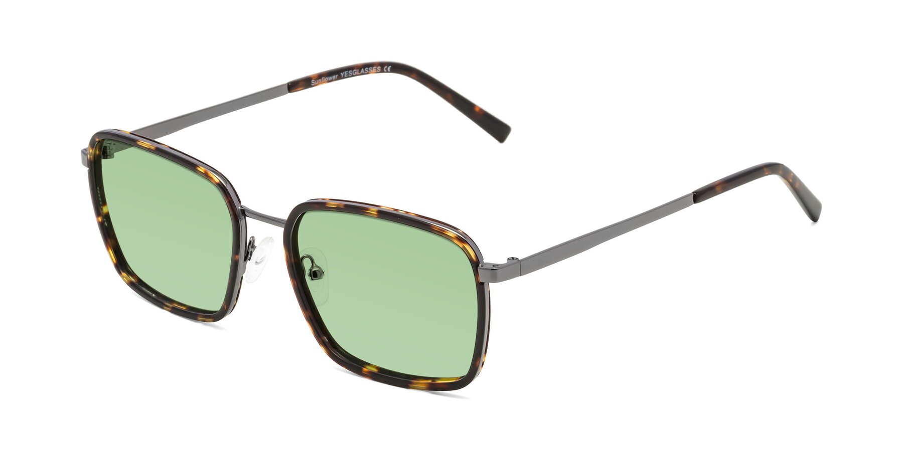 Angle of Sunflower in Tortoise-Gunmetal with Medium Green Tinted Lenses