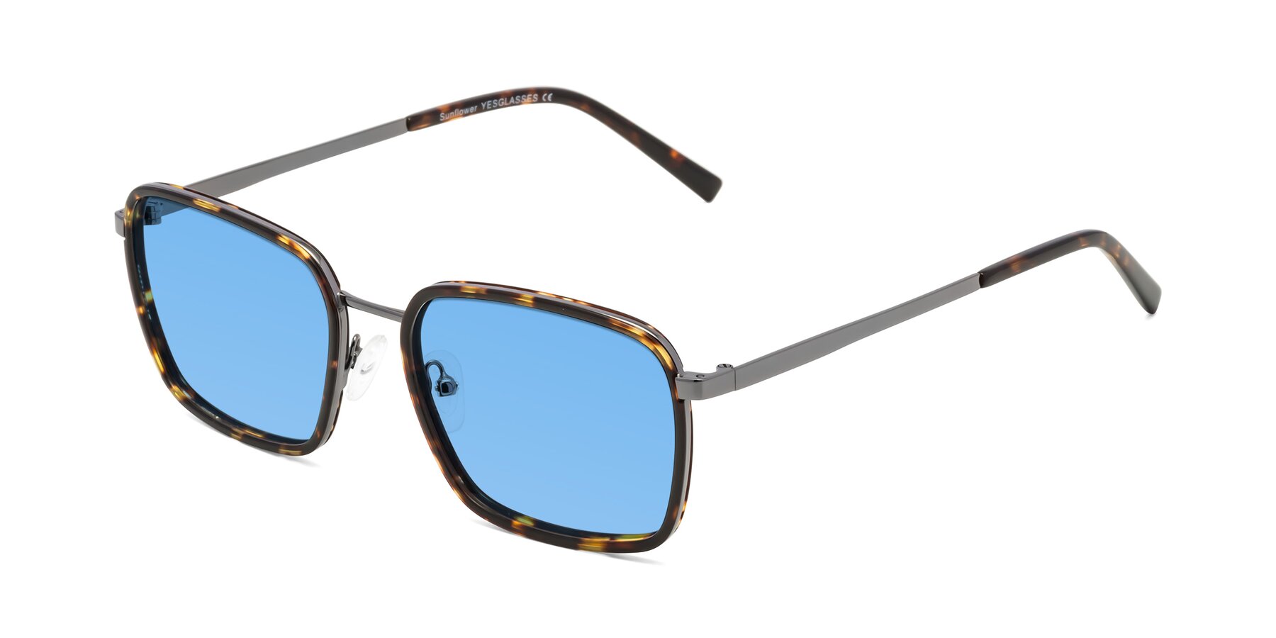 Angle of Sunflower in Tortoise-Gunmetal with Medium Blue Tinted Lenses