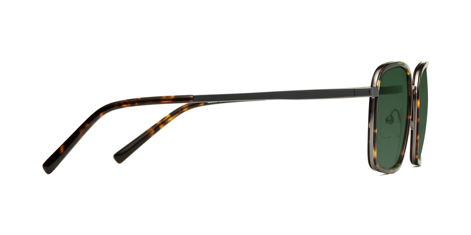 Side of Sunflower in Tortoise-Gunmetal with Green Tinted Lenses