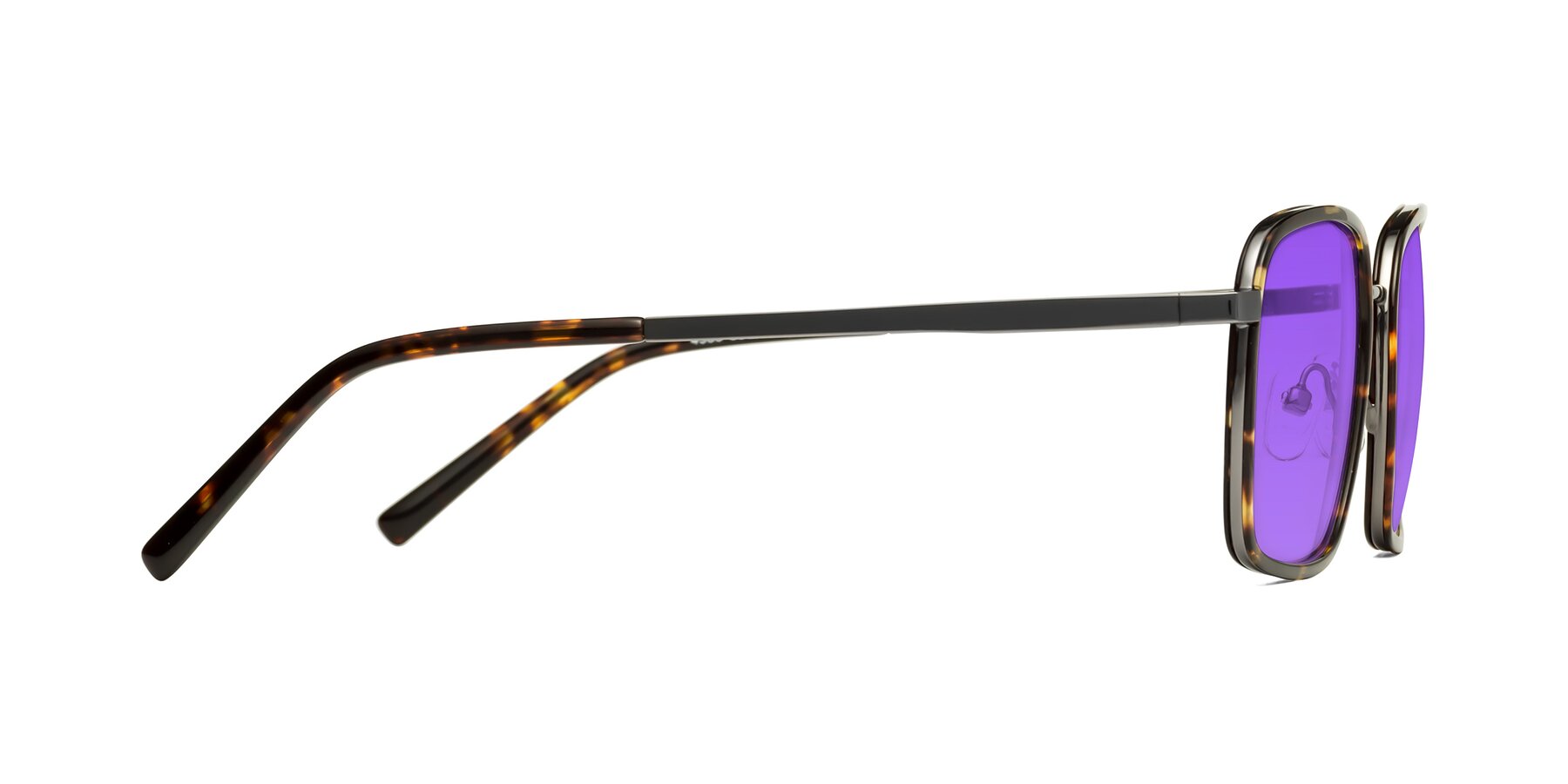 Side of Sunflower in Tortoise-Gunmetal with Purple Tinted Lenses