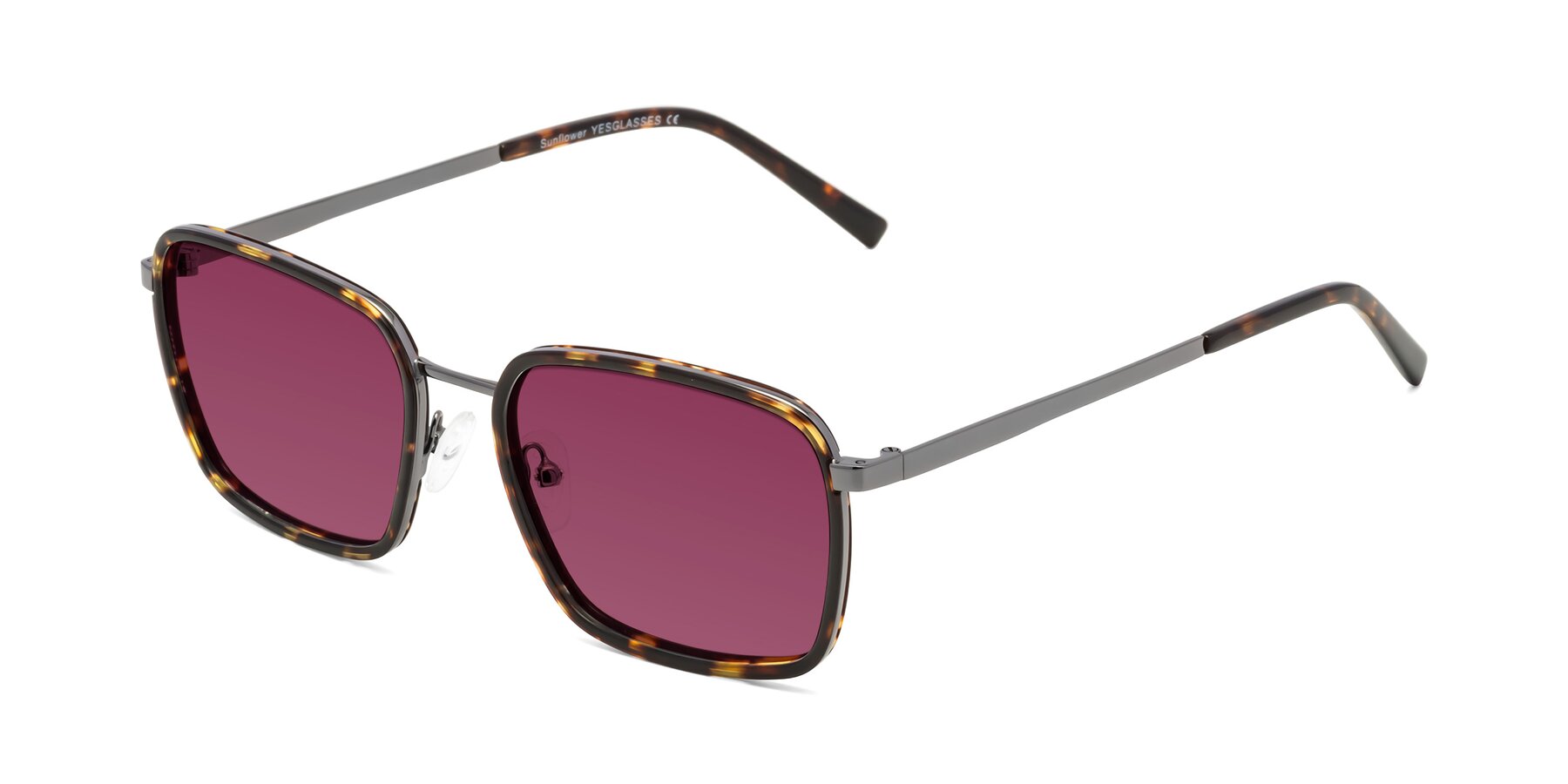 Angle of Sunflower in Tortoise-Gunmetal with Wine Tinted Lenses