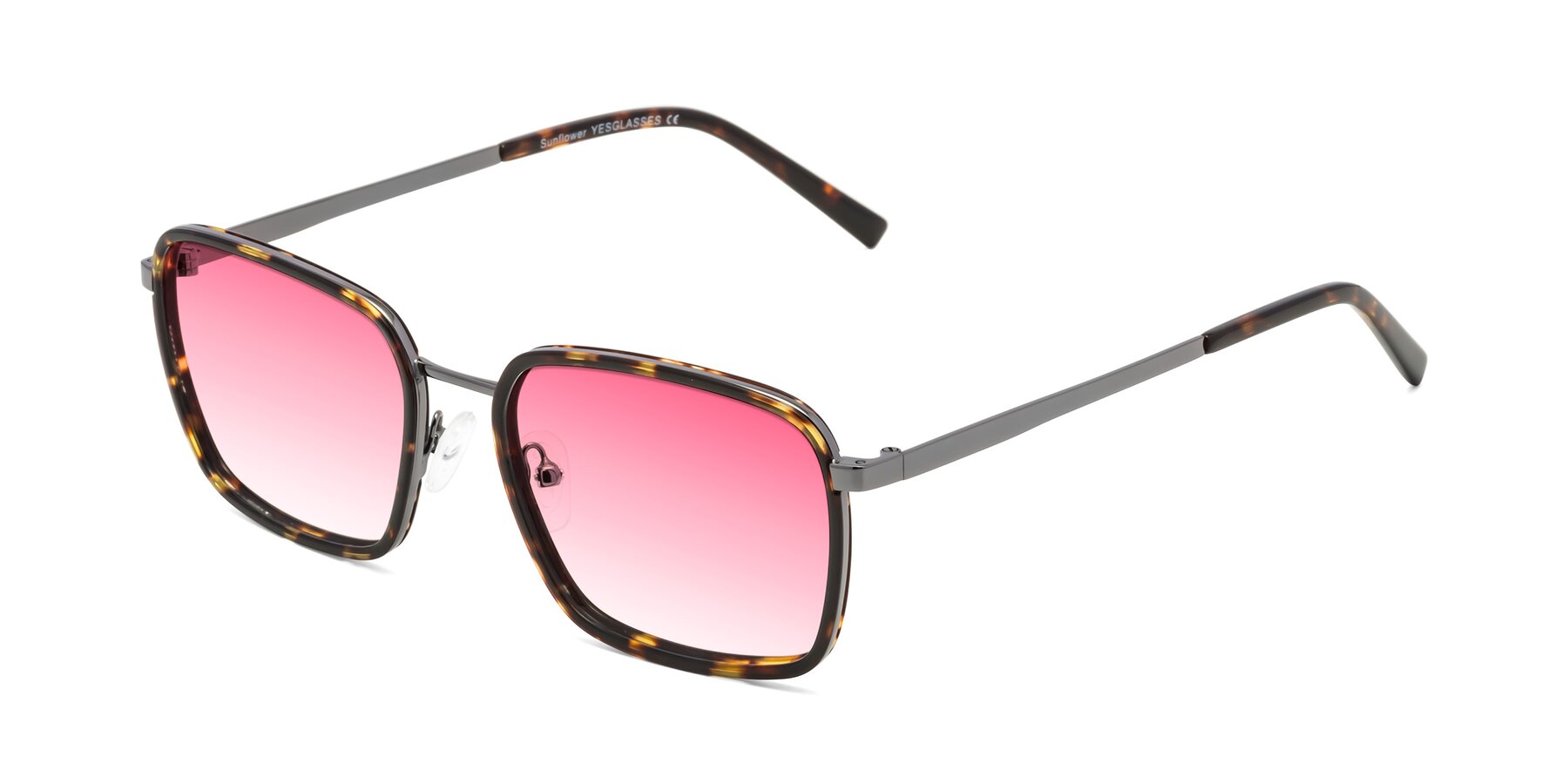 Angle of Sunflower in Tortoise-Gunmetal with Pink Gradient Lenses