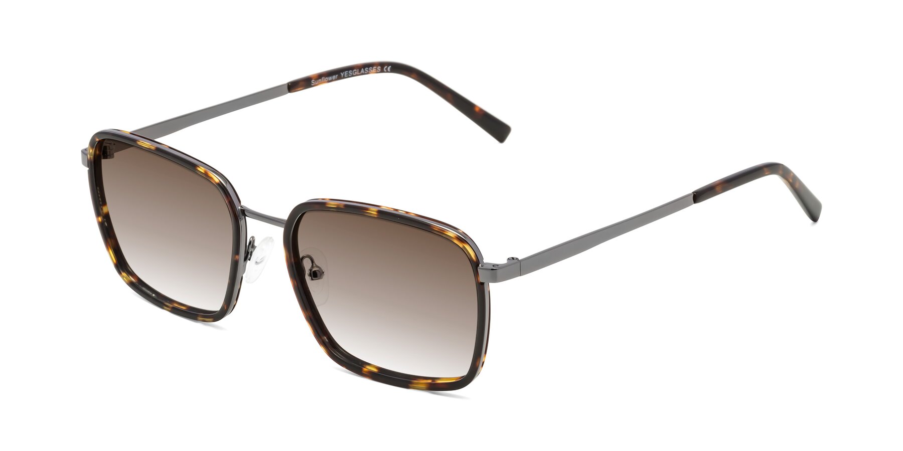 Angle of Sunflower in Tortoise-Gunmetal with Brown Gradient Lenses