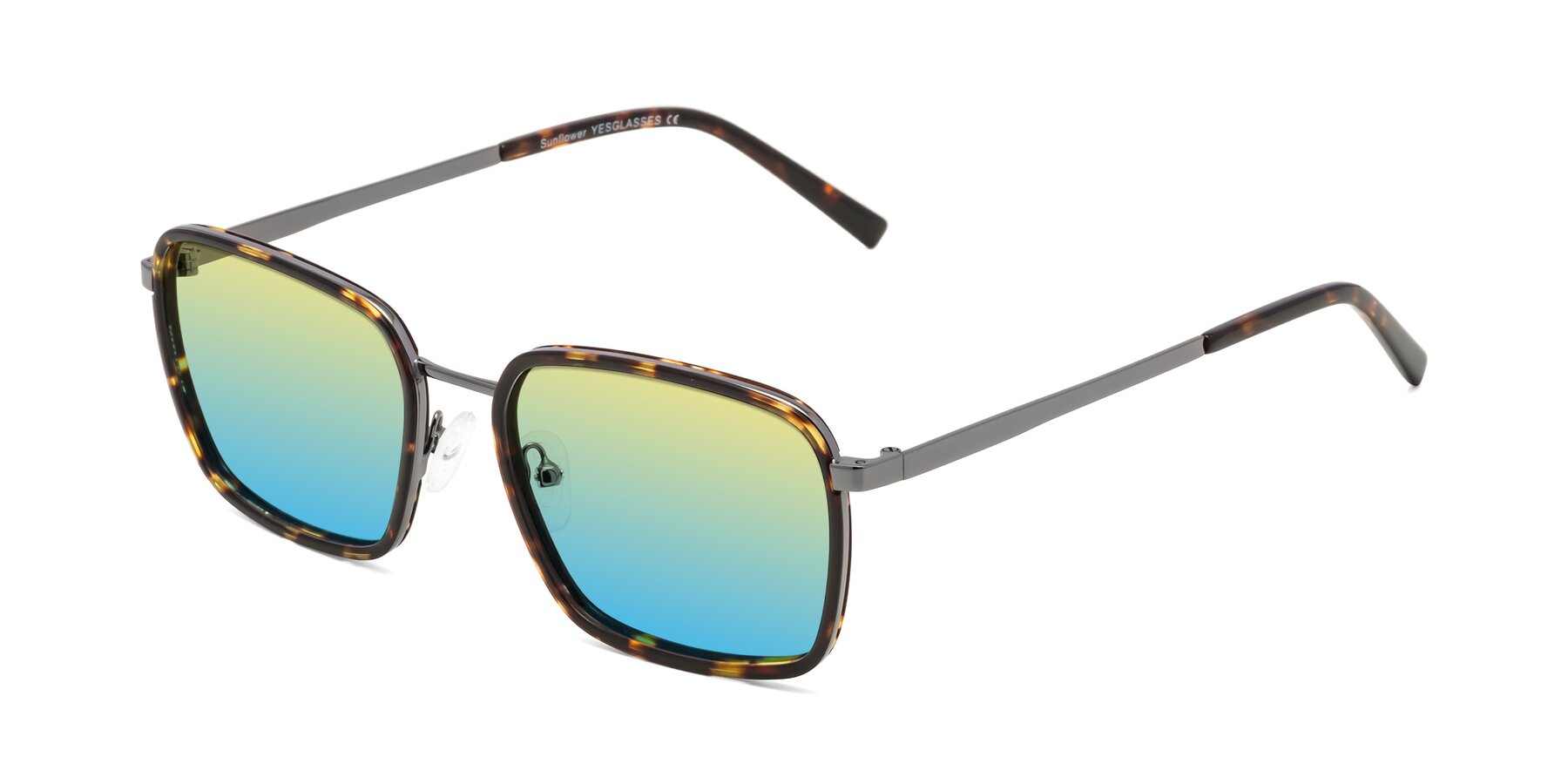 Angle of Sunflower in Tortoise-Gunmetal with Yellow / Blue Gradient Lenses