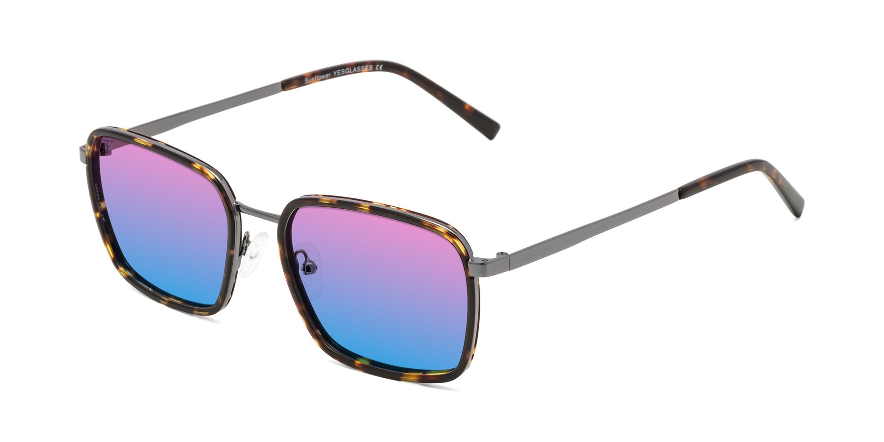 Angle of Sunflower in Tortoise-Gunmetal with Pink / Blue Gradient Lenses