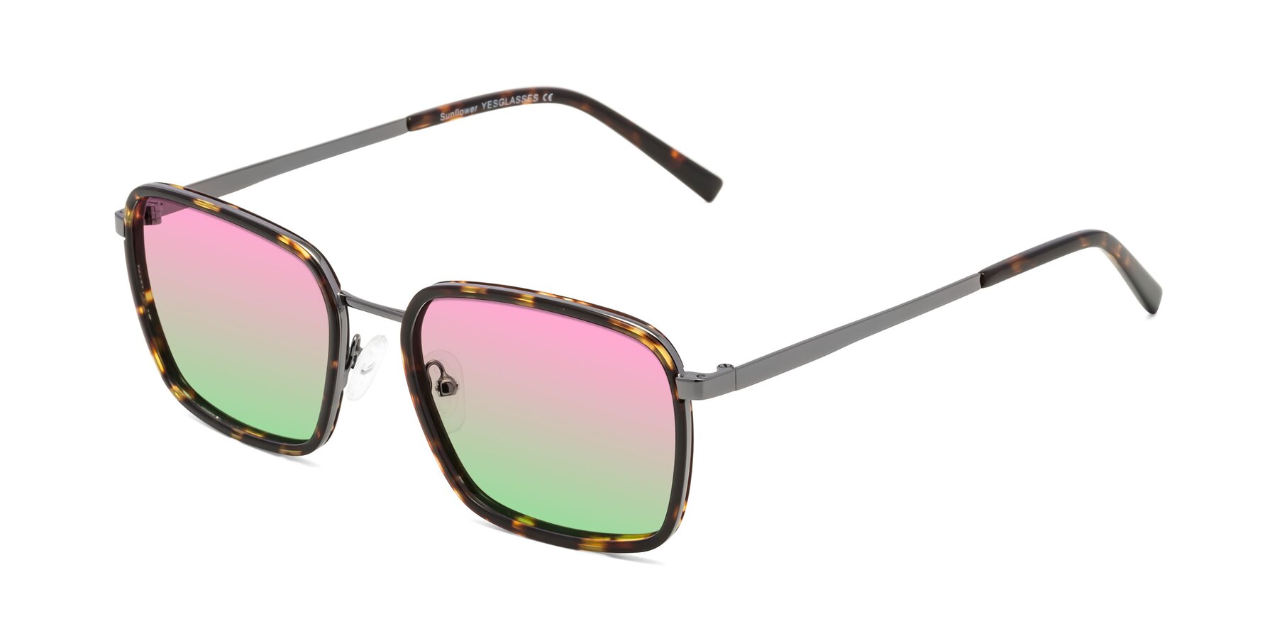 Angle of Sunflower in Tortoise-Gunmetal with Pink / Green Gradient Lenses