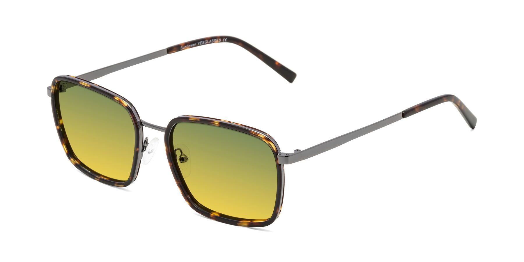 Angle of Sunflower in Tortoise-Gunmetal with Green / Yellow Gradient Lenses
