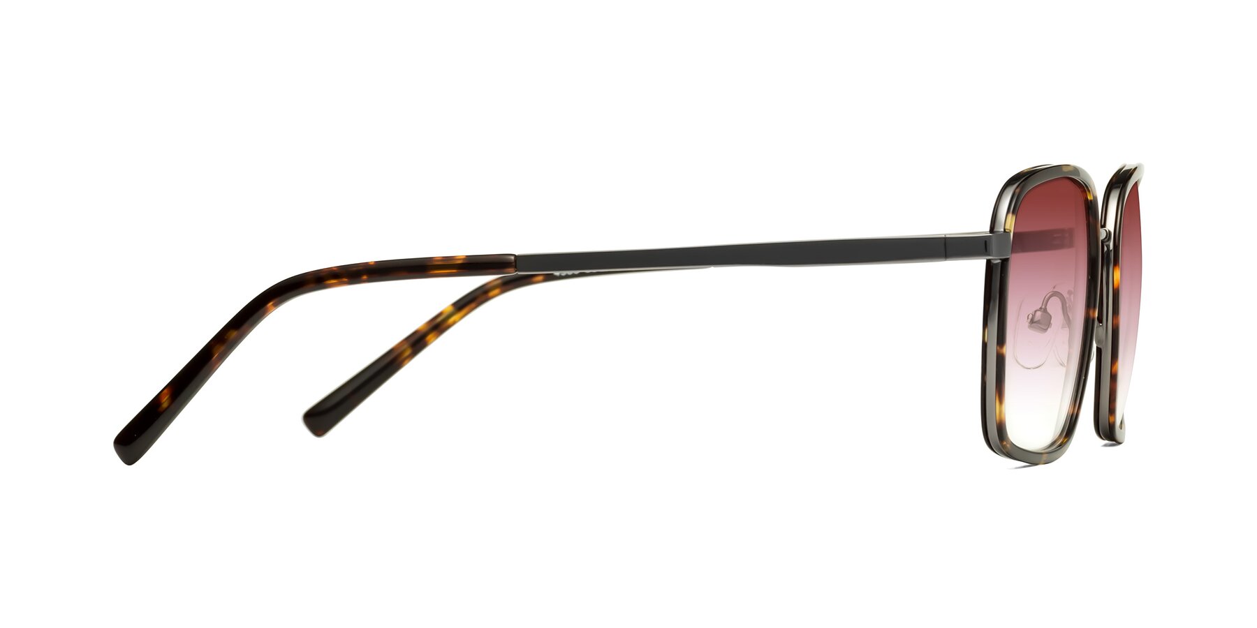 Side of Sunflower in Tortoise-Gunmetal with Garnet Gradient Lenses