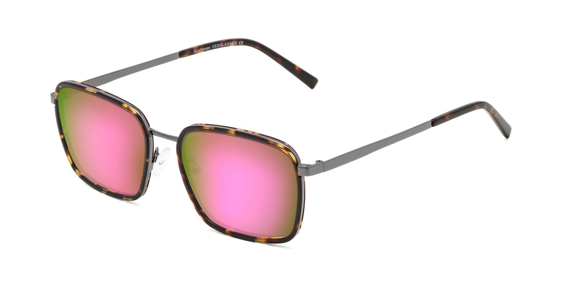 Angle of Sunflower in Tortoise-Gunmetal with Pink Mirrored Lenses
