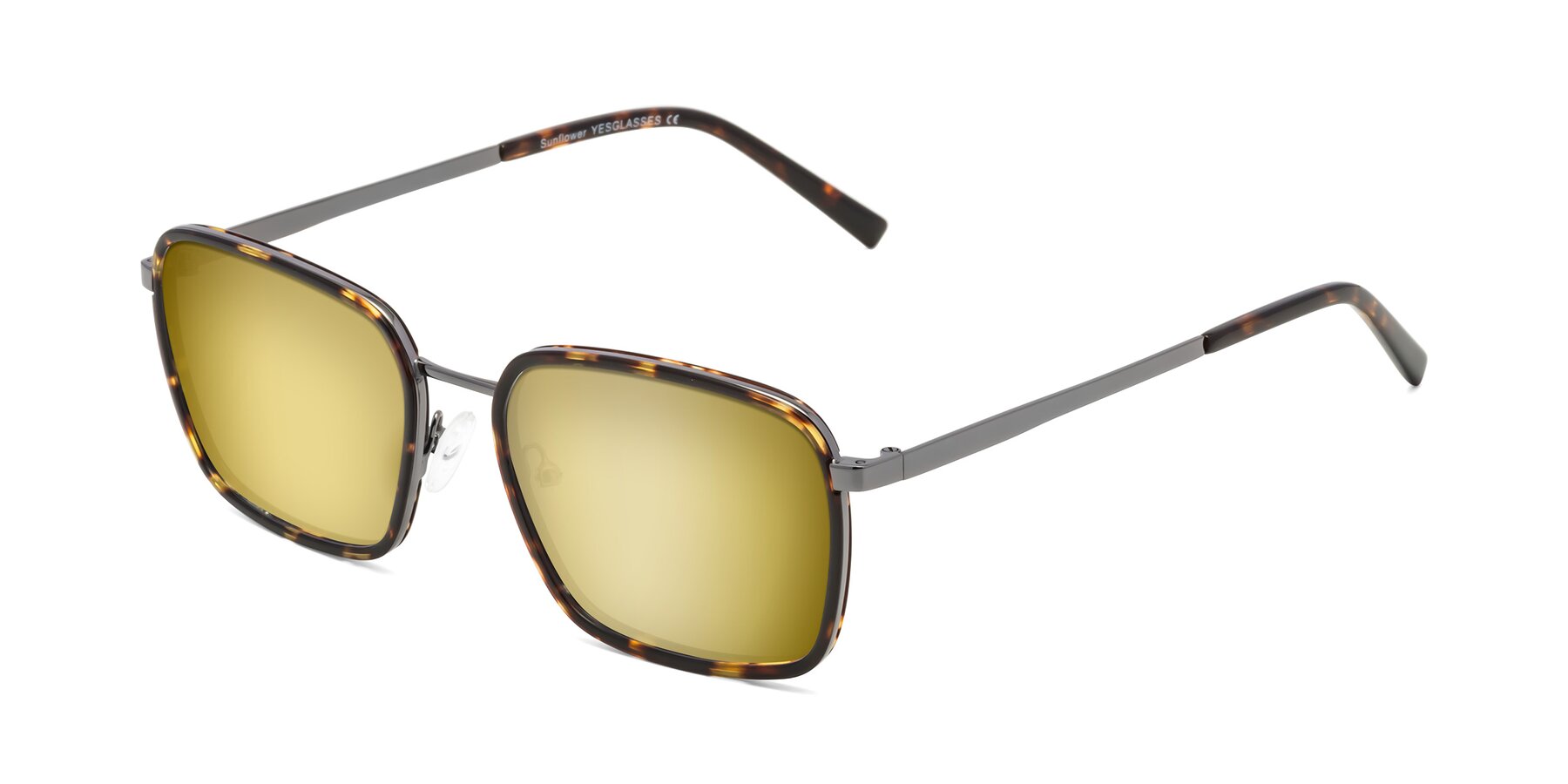 Angle of Sunflower in Tortoise-Gunmetal with Gold Mirrored Lenses