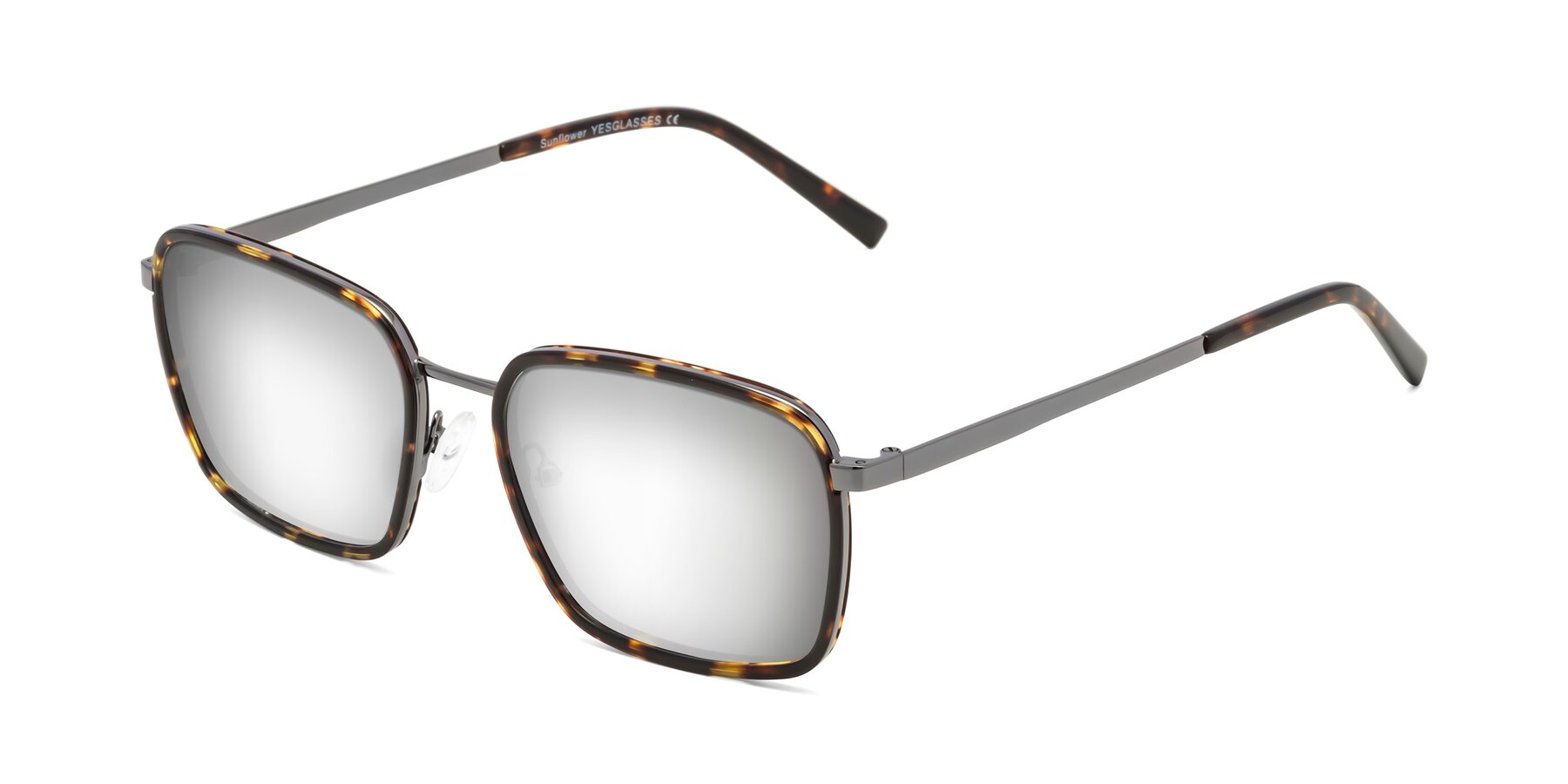 Angle of Sunflower in Tortoise-Gunmetal with Silver Mirrored Lenses