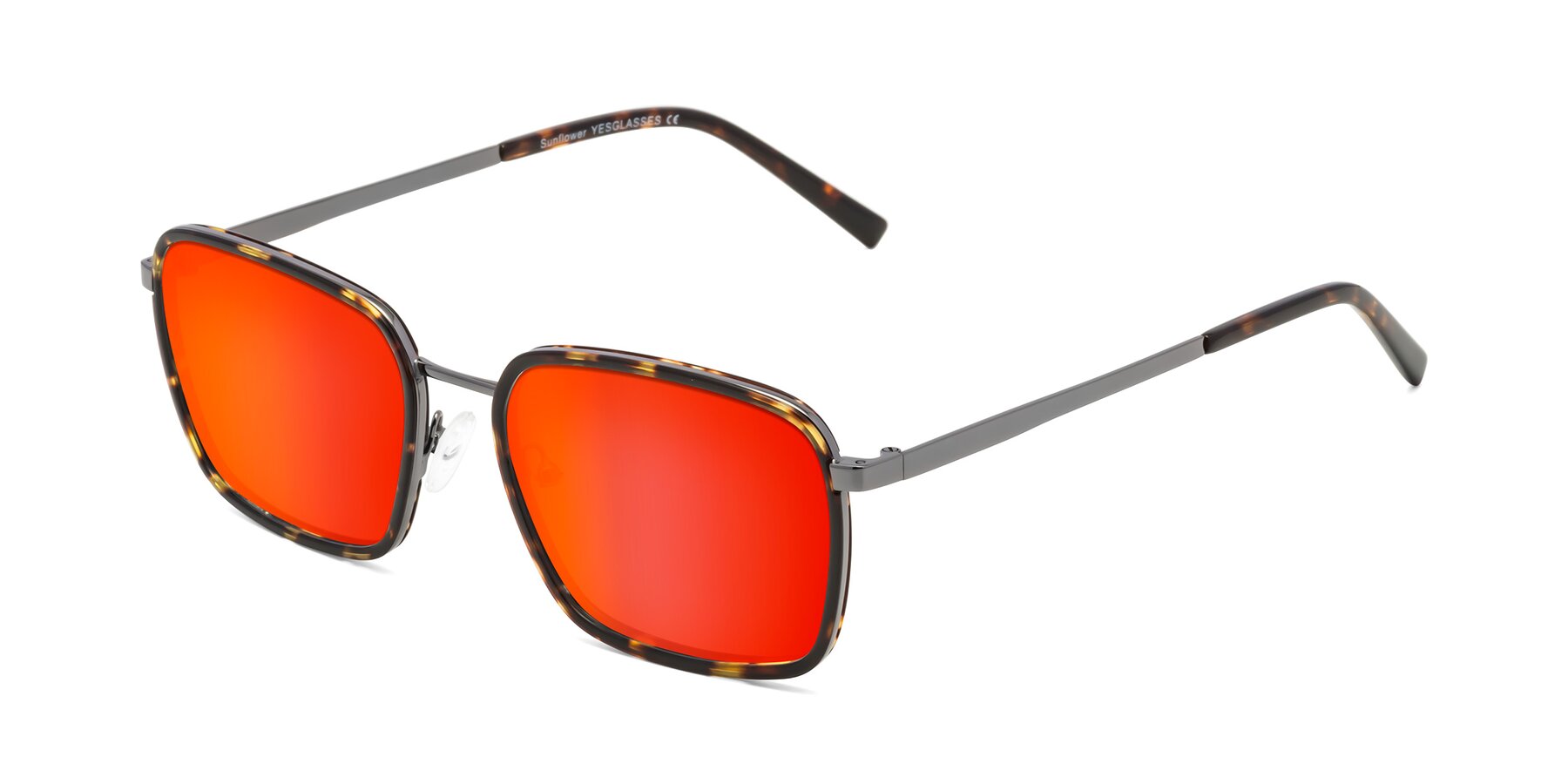 Angle of Sunflower in Tortoise-Gunmetal with Red Gold Mirrored Lenses