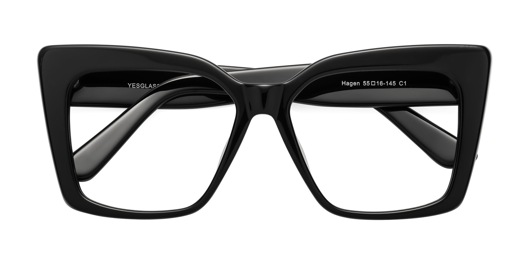 Folded Front of Hagen in Black with Clear Blue Light Blocking Lenses