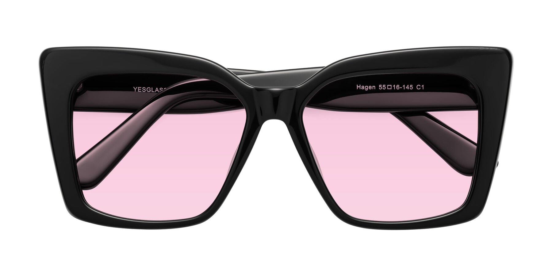 Folded Front of Hagen in Black with Light Pink Tinted Lenses