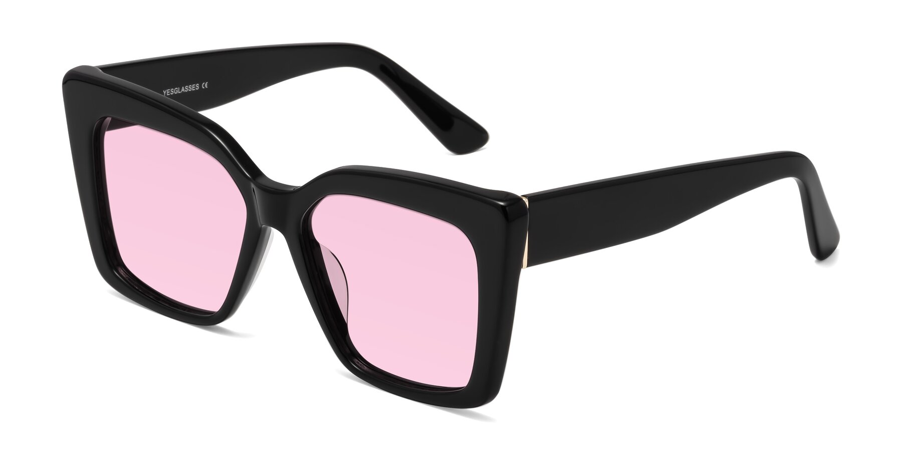 Angle of Hagen in Black with Light Pink Tinted Lenses