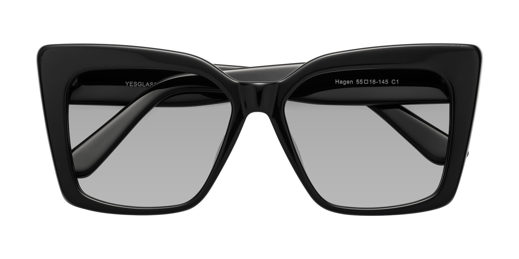 Folded Front of Hagen in Black with Light Gray Tinted Lenses
