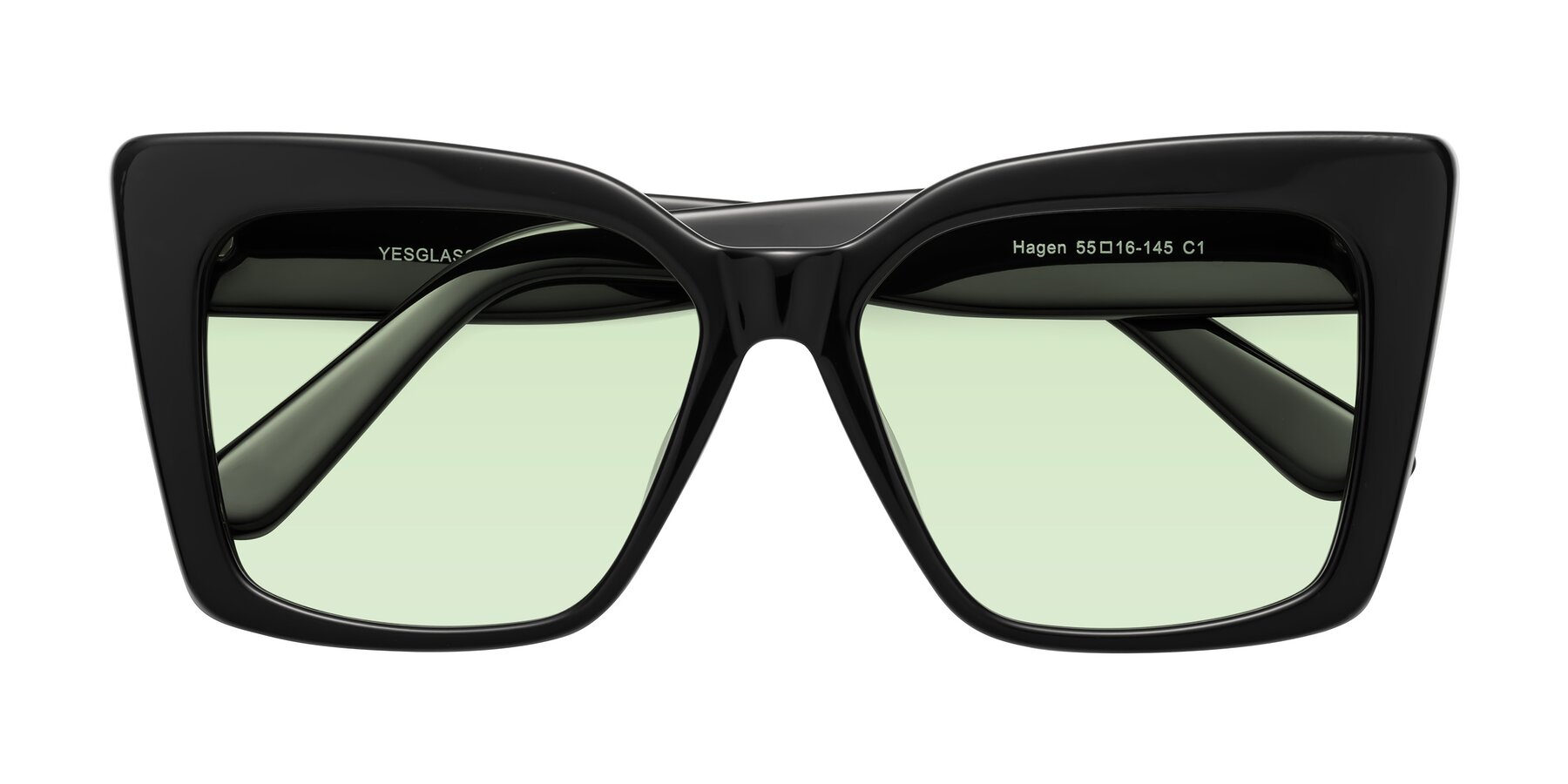Folded Front of Hagen in Black with Light Green Tinted Lenses