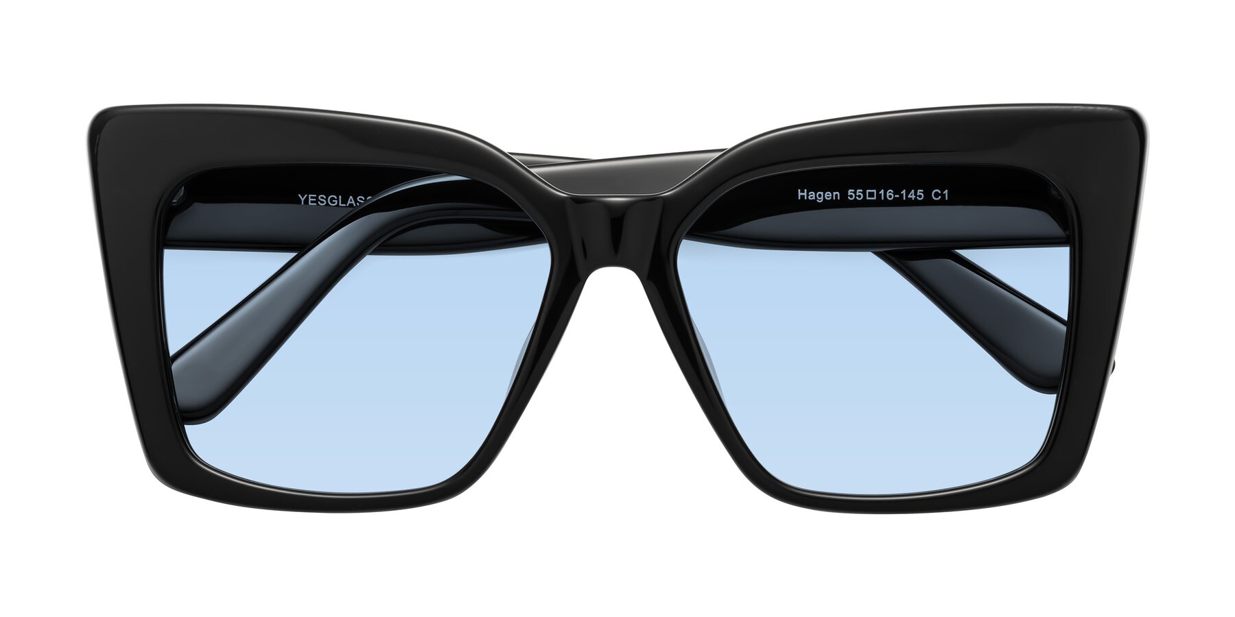 Folded Front of Hagen in Black with Light Blue Tinted Lenses