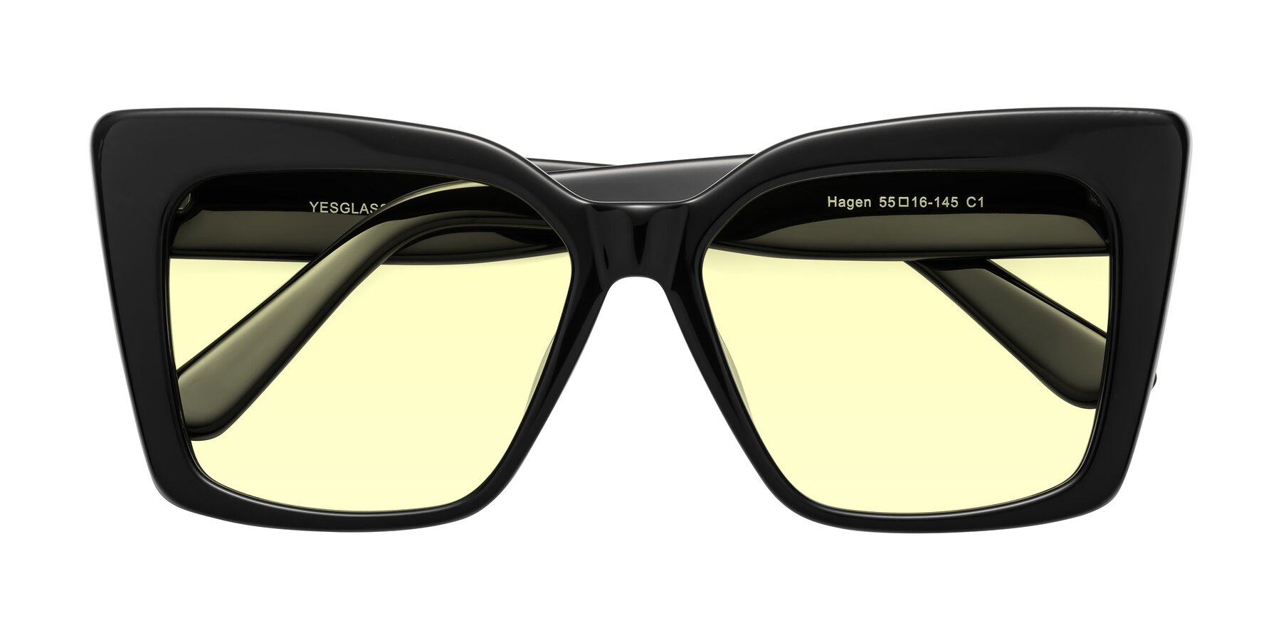 Folded Front of Hagen in Black with Light Yellow Tinted Lenses