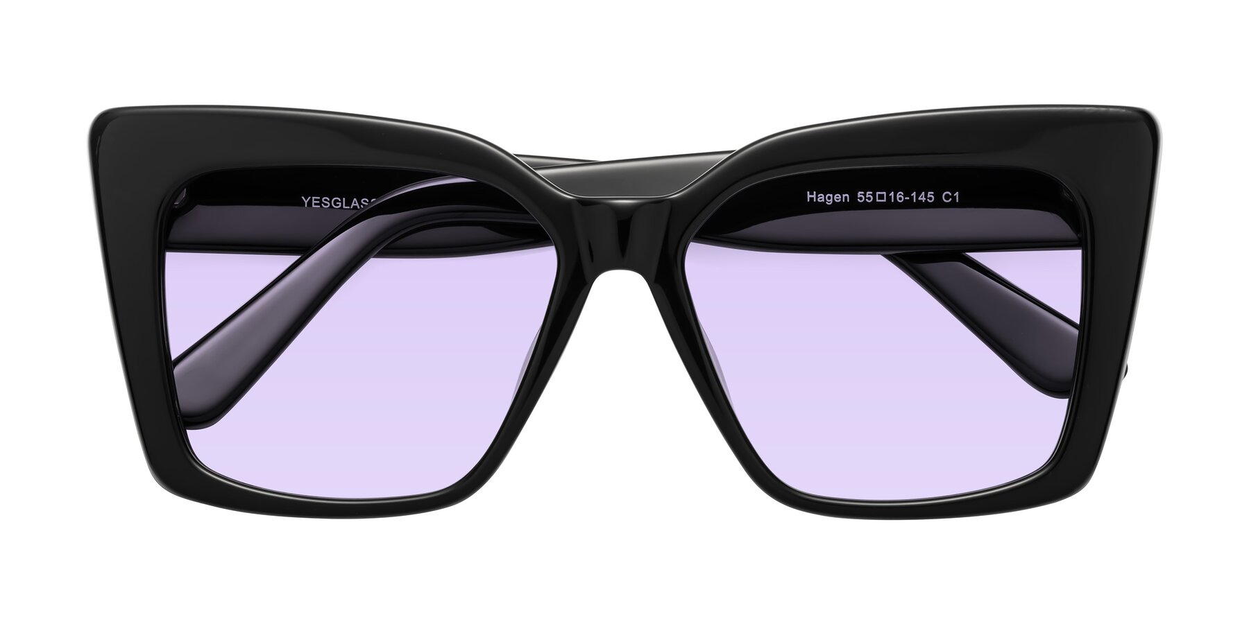 Folded Front of Hagen in Black with Light Purple Tinted Lenses
