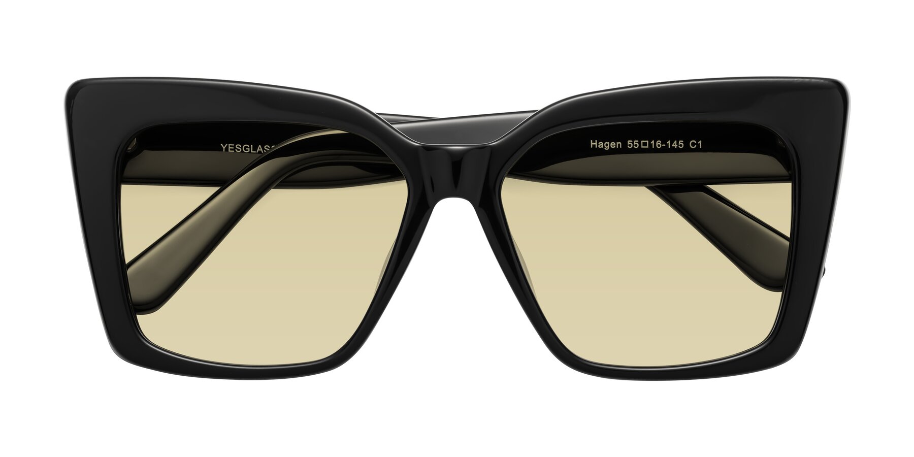 Folded Front of Hagen in Black with Light Champagne Tinted Lenses