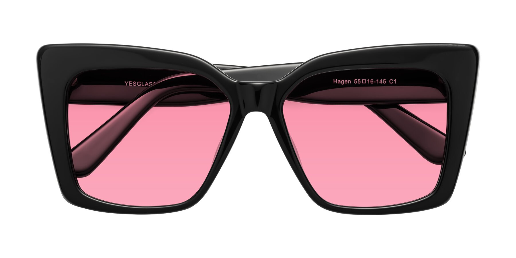 Folded Front of Hagen in Black with Pink Tinted Lenses